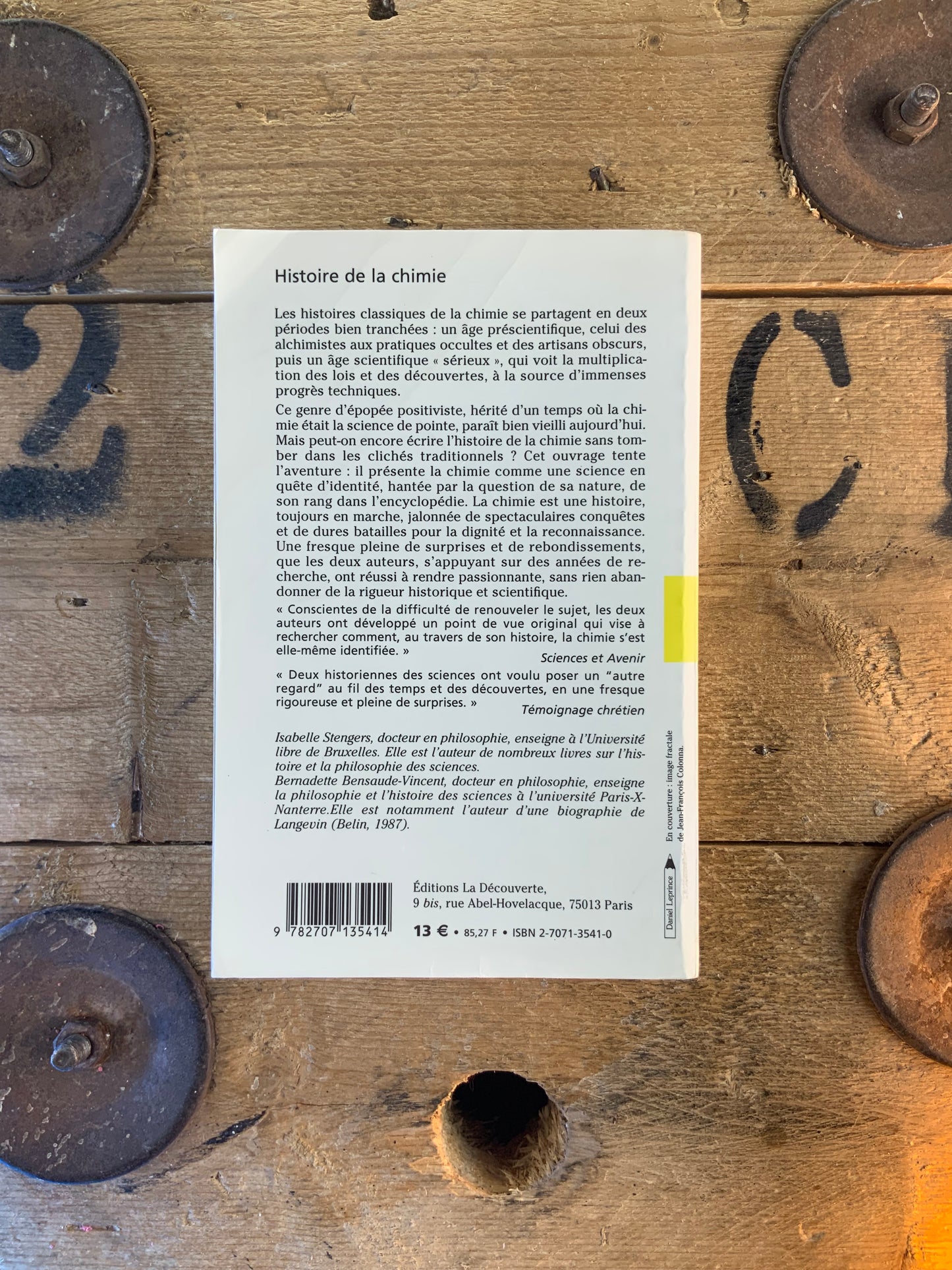 Histoire de la chimie - Bernadette Bensaude-Vincent et Isabelle Stengers