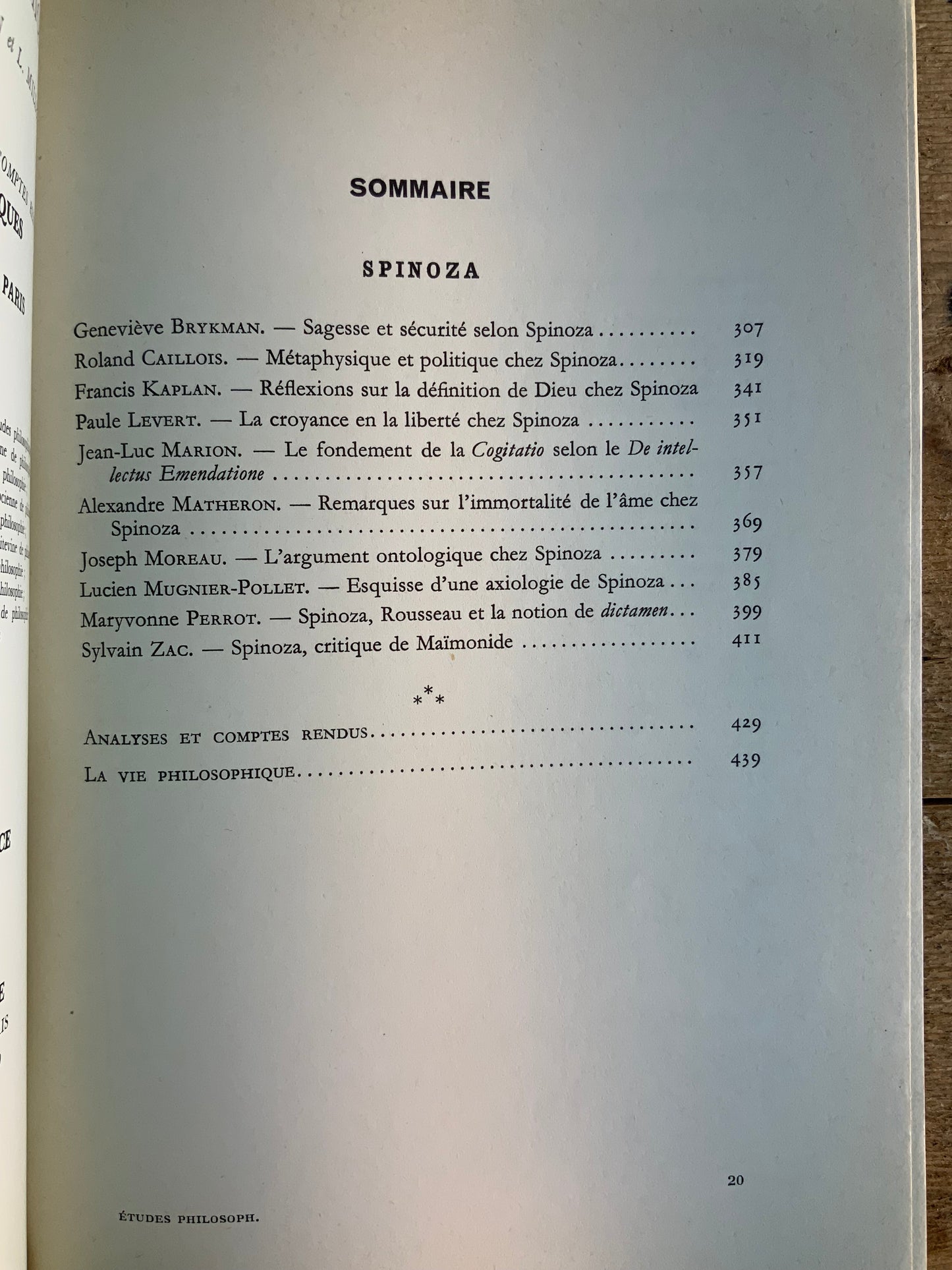 Les Études Philosophiques 3 : Spinoza . Juillet-Septembre-1972