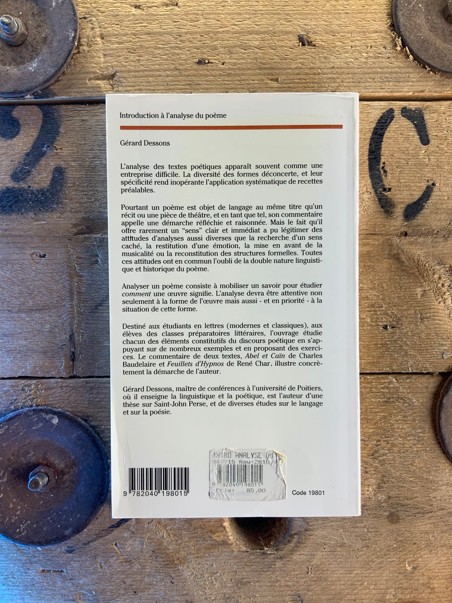 Introduction à l’analyse du poème - Gérard Dessons