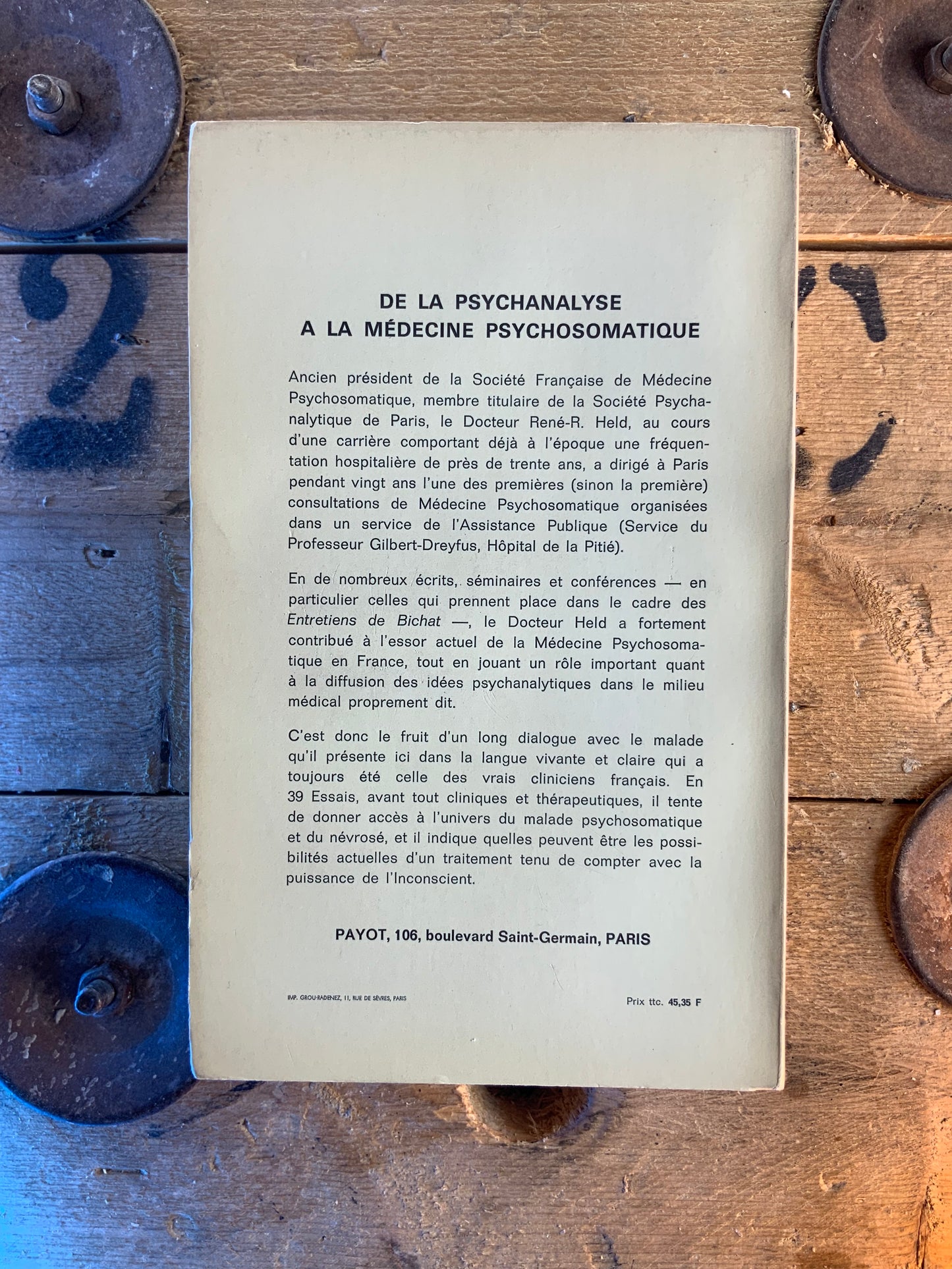 De la psychanalyse à la médecine psychosomatique - René R. Held