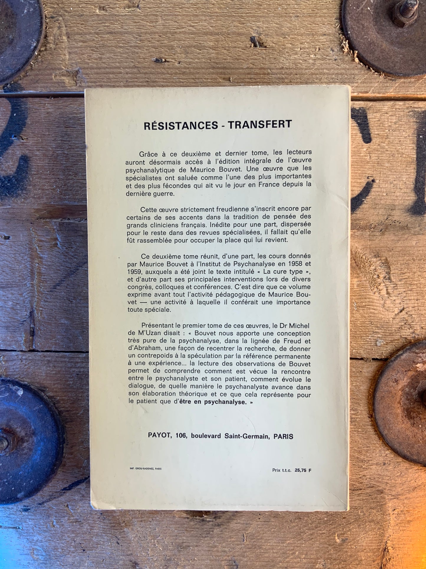 Résistances transfert : écrits didactiques - Dr Maurice Bouvet