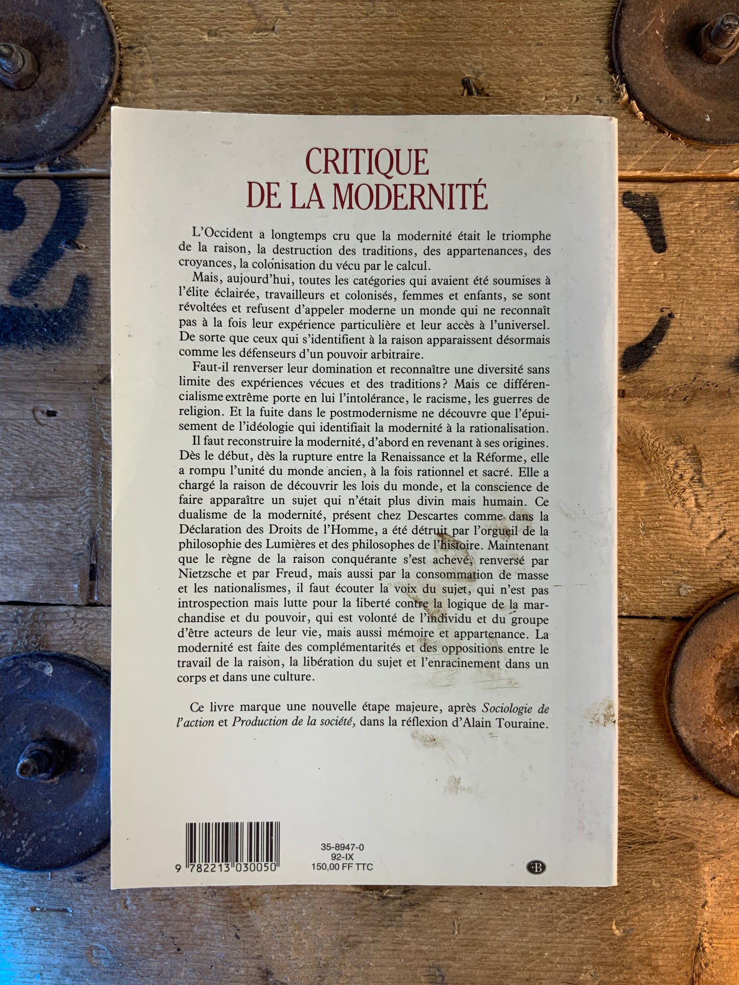 Critique de la modernité - Alain Touraine