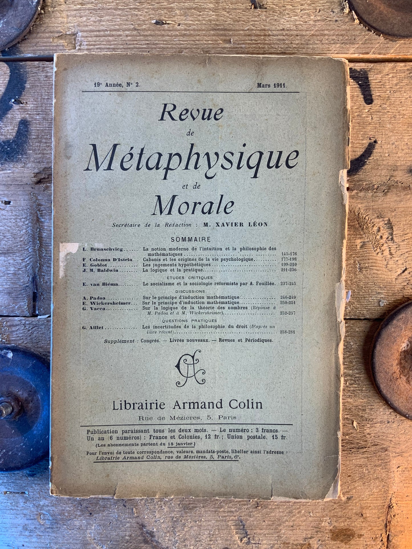 Revue de Métaphysique et de Morale - 19e année n°2 Mars 1911