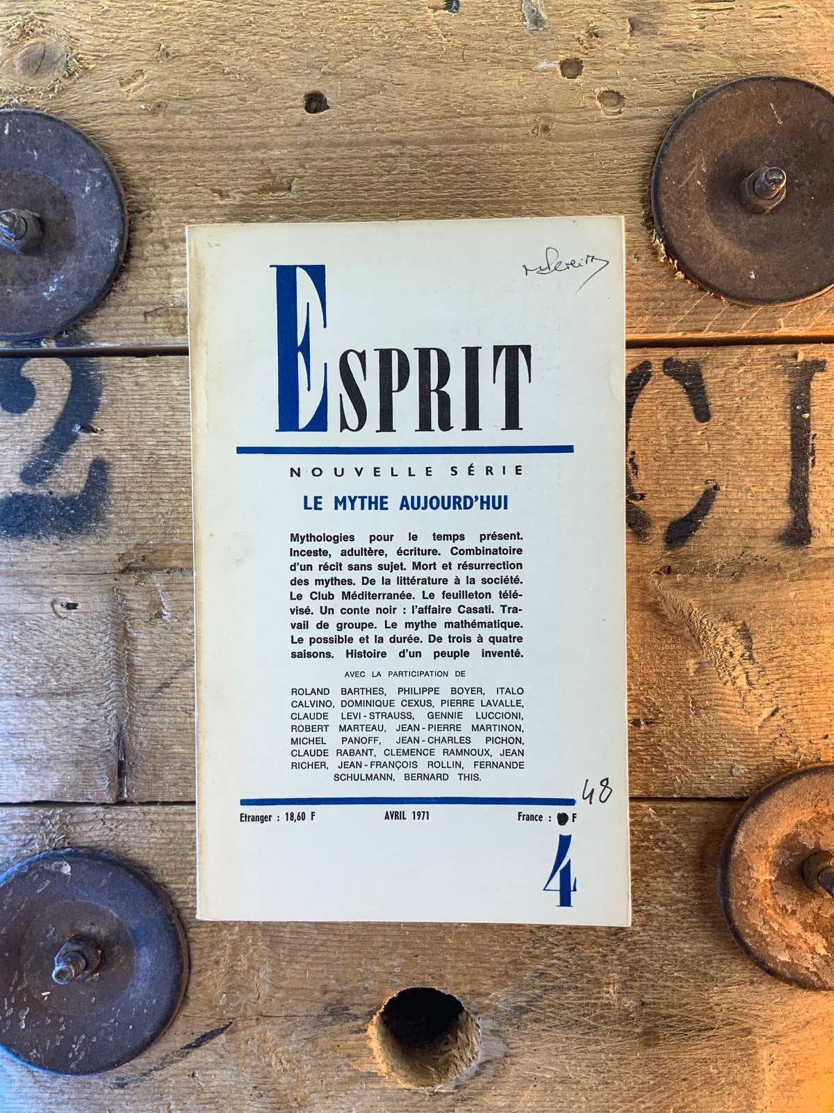 Le mythe aujourd’hui [ Revue Esprit ] - Avril 1971 - n° 4