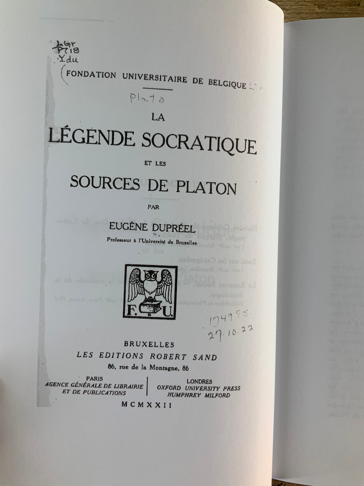 La légende socratique et les sources de Platon