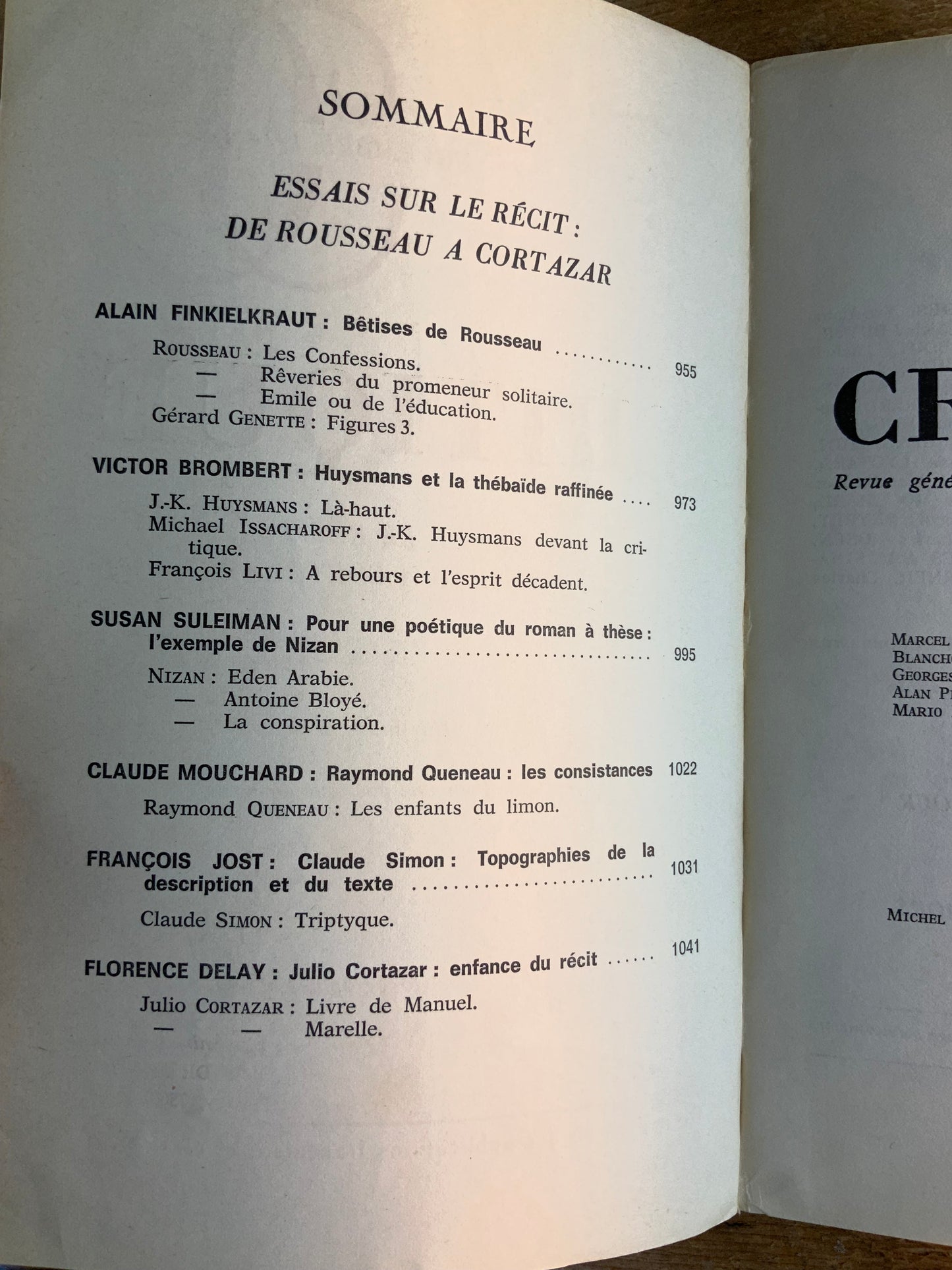 Essais sur le récit : de Rousseau à Cortazar [ Revue Critique ] - Novembre 1974 - n°330