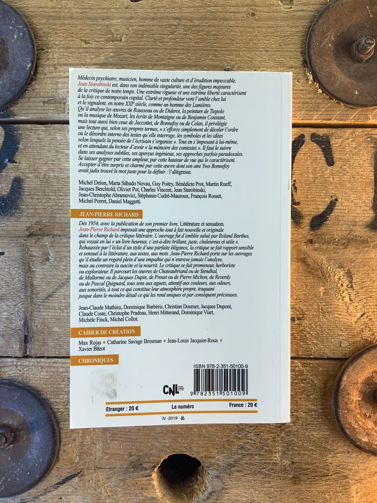 Jean Starobinski - Jean-Pierre Richard Jean-Pierre Vernant  [ Revue Europe ] - Avril 2019- n° 1080