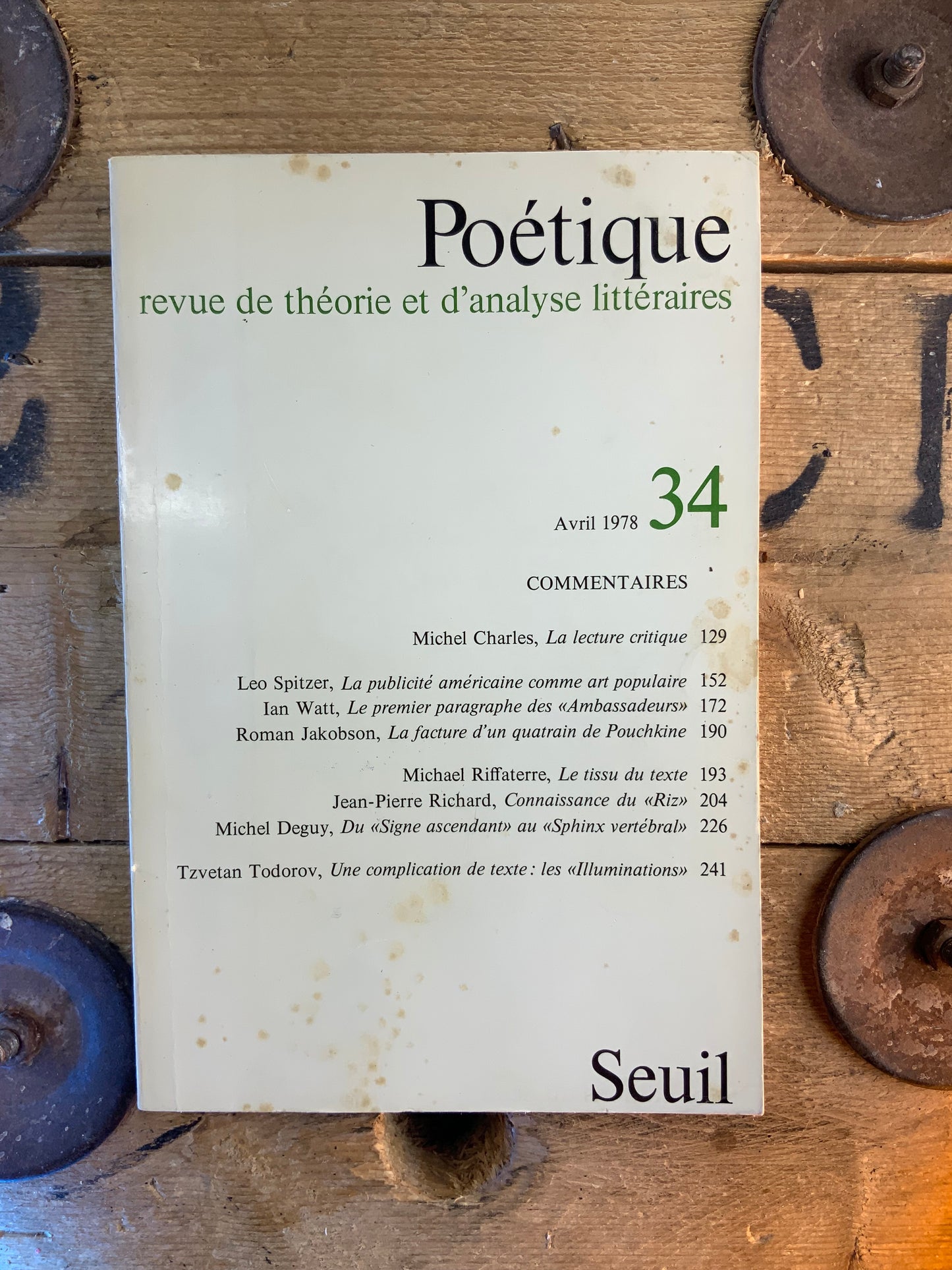 Michel Charles : La lecture critique - Leo Spitzer : La publicité américaine comme art populaire … [ Revue Poétique ] - Avril 1978 - n° 34