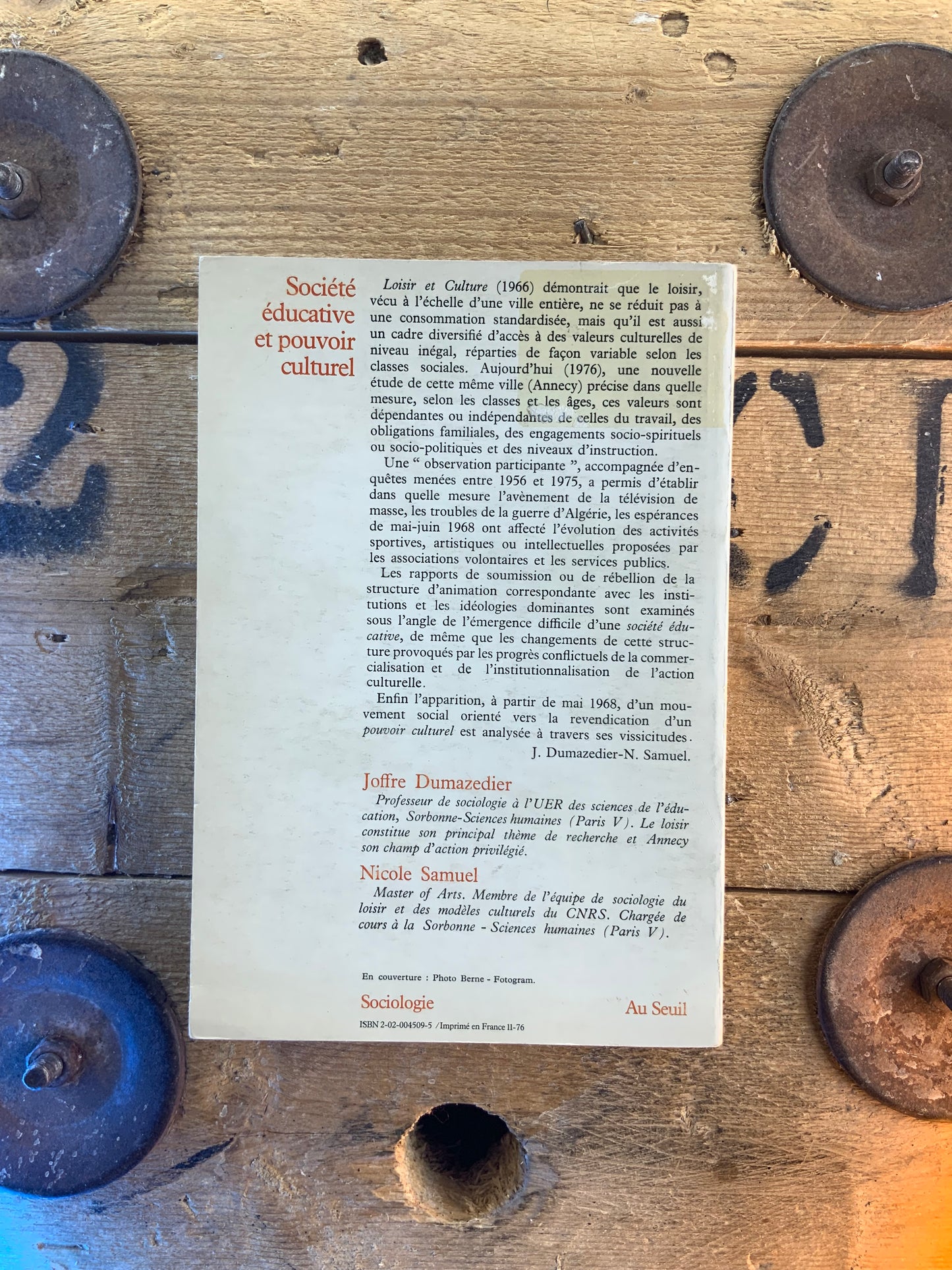 Société éducative et pouvoir culturel - J. Dumazedier et N. Samuel