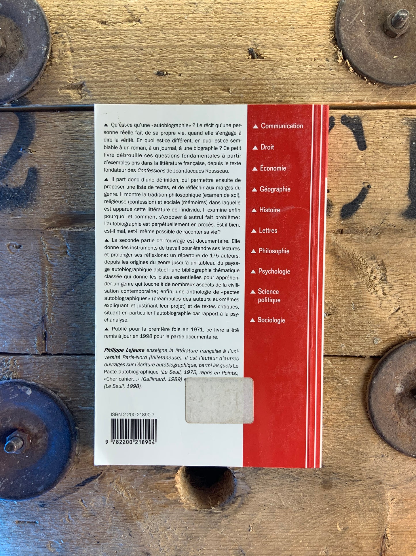 L’autobiographie en France - Philippe Lejeune