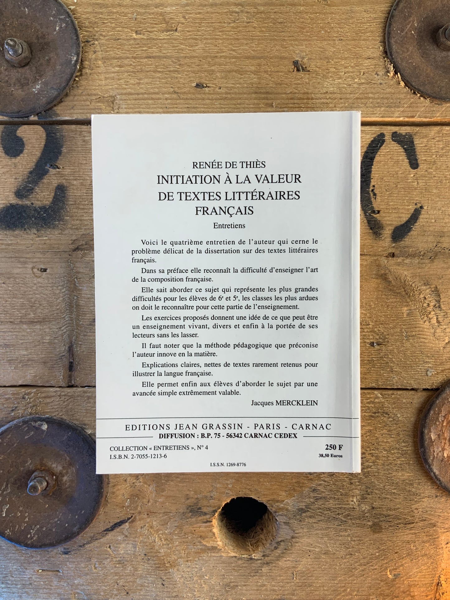 Initiation à la valeur de textes littéraires français - Renée De Thiès