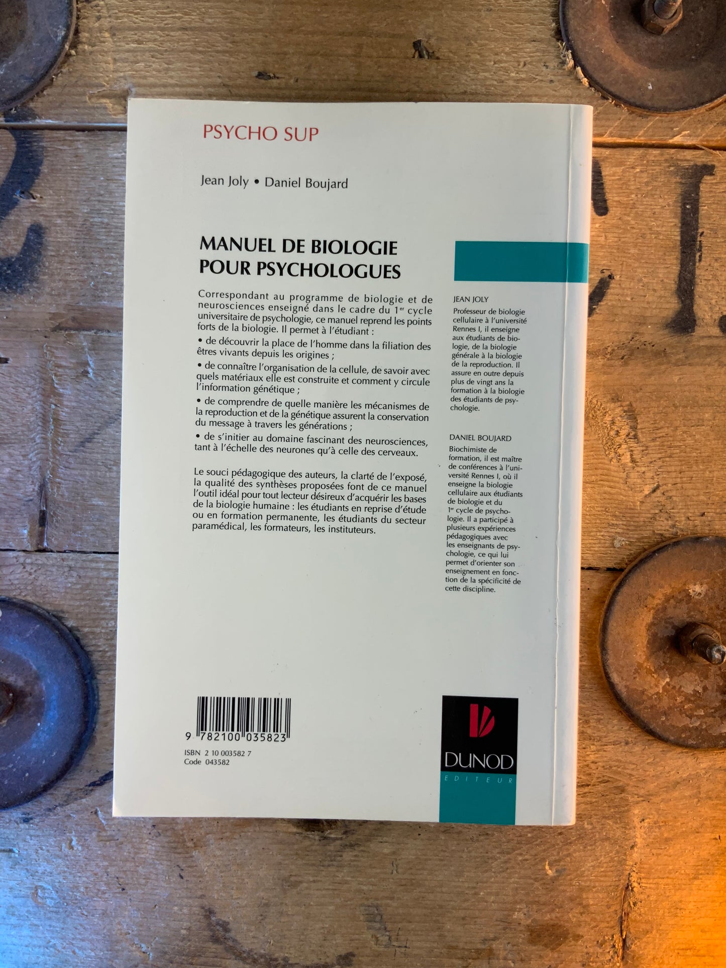 Manuel de biologie pour psychologues - Jean Joly et Daniel Boujard