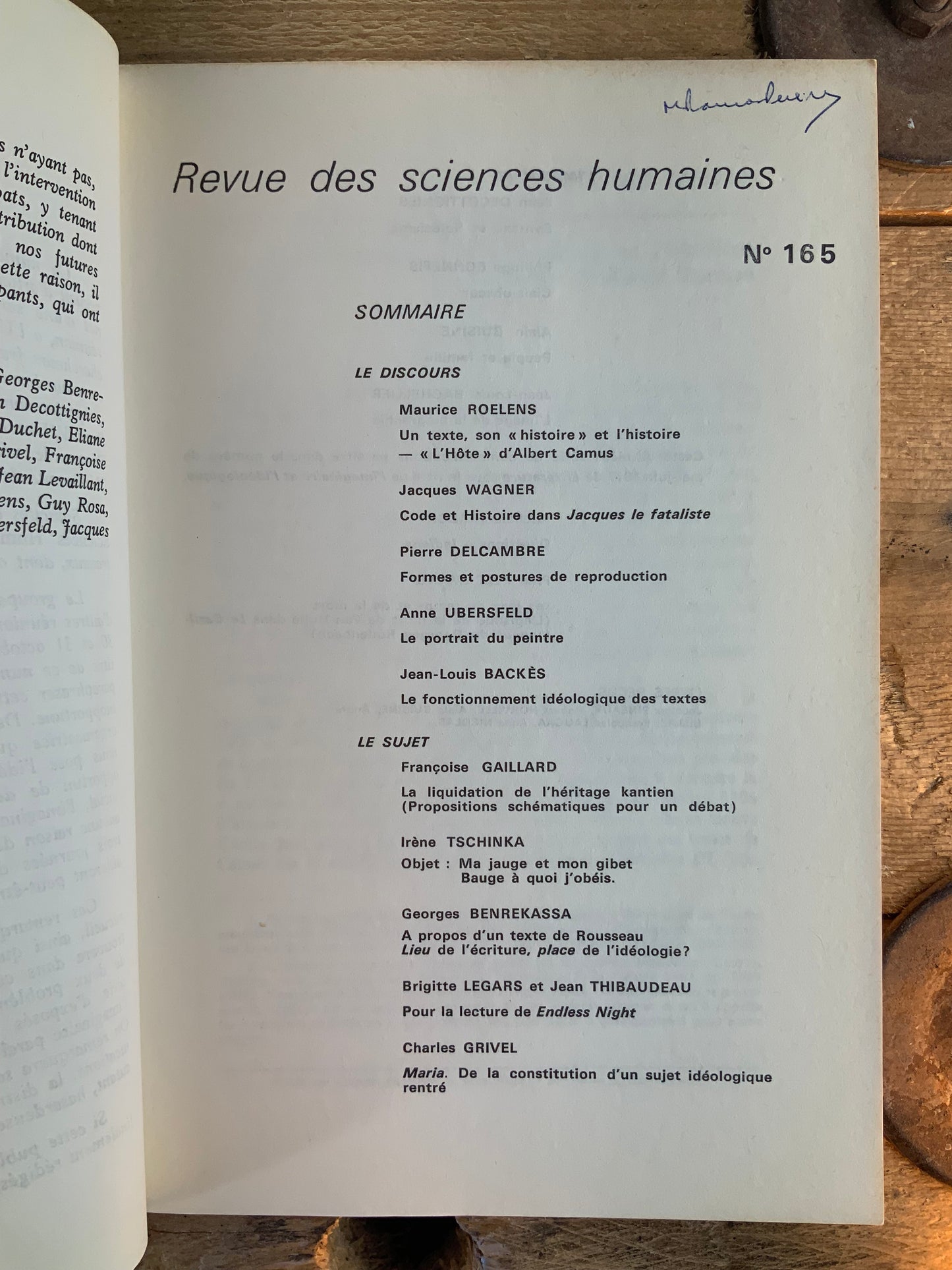 Le social, l’imaginaire, le théorique ou la scène de l’idéologie  [ Revue des Sciences Humaines 1977–1 Numéro 165 ]