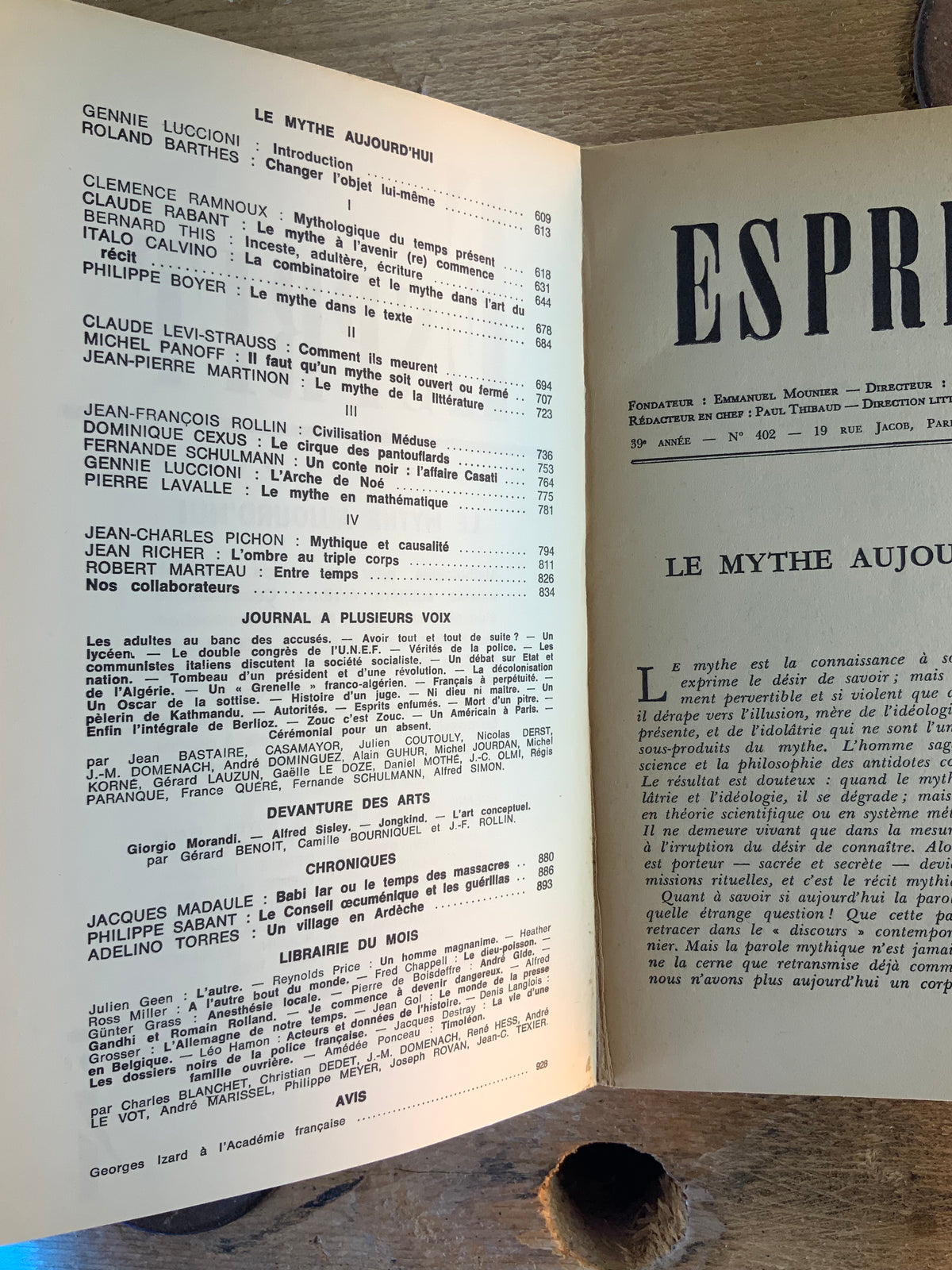 Le mythe aujourd’hui [ Revue Esprit ] - Avril 1971 - n° 4