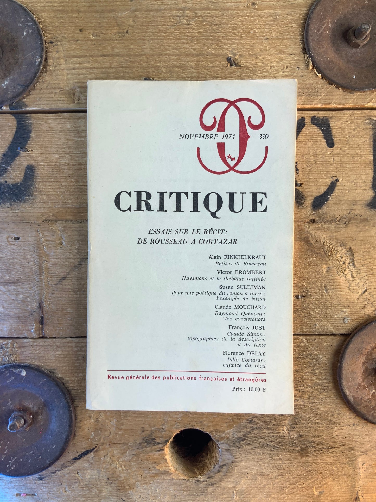 Essais sur le récit : de Rousseau à Cortazar [ Revue Critique ] - Novembre 1974 - n°330