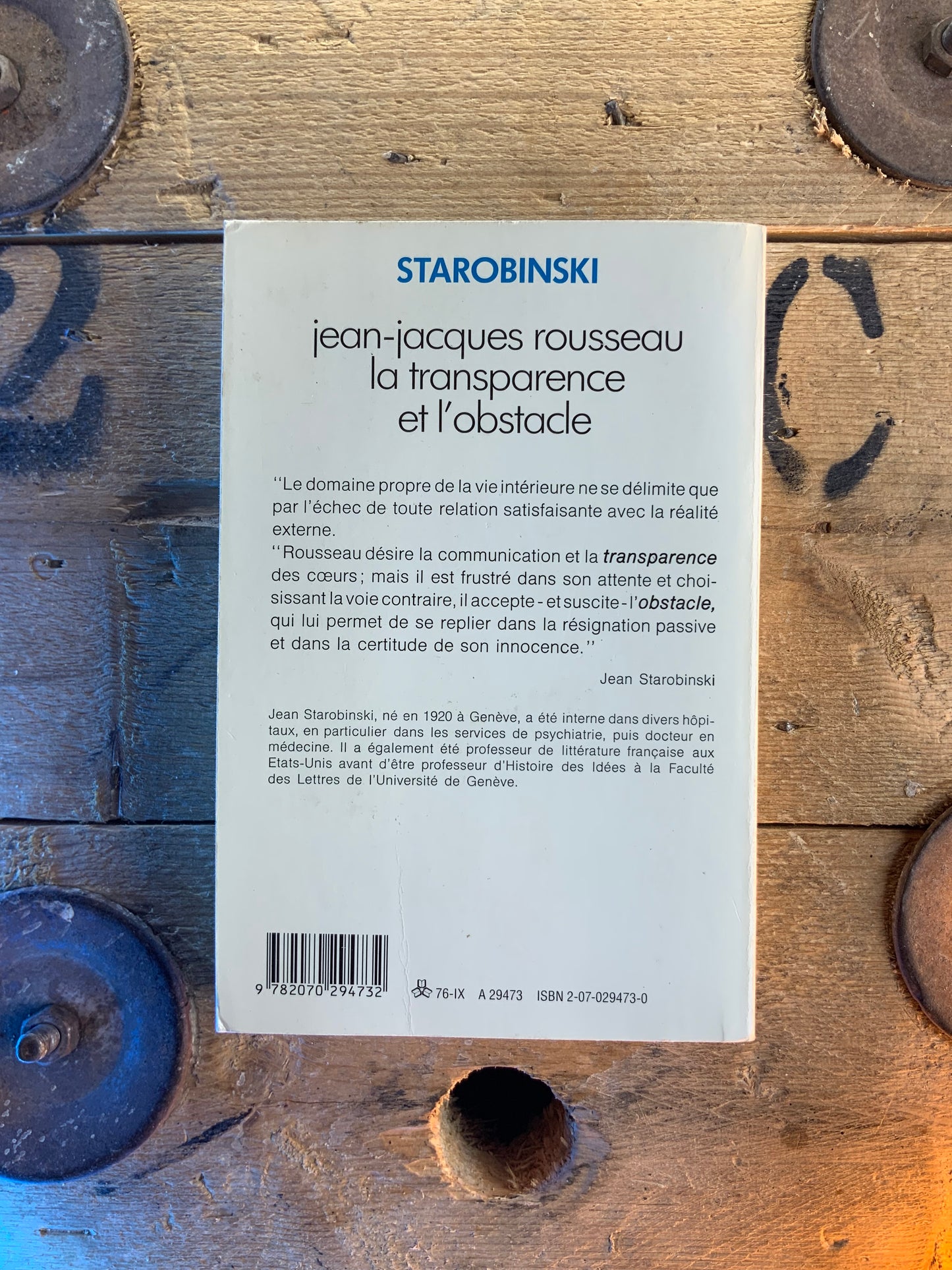 Jean-Jacques Rousseau la transparence et l’obstacle - Starobinski