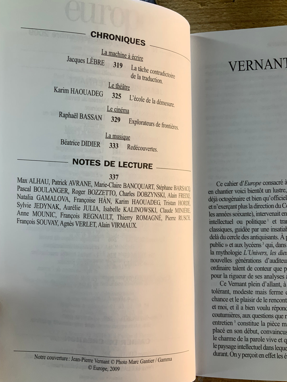Jean-Pierre Vernant  [ Revue Europe ] - Août-Septembre 2009 - n° 964-965