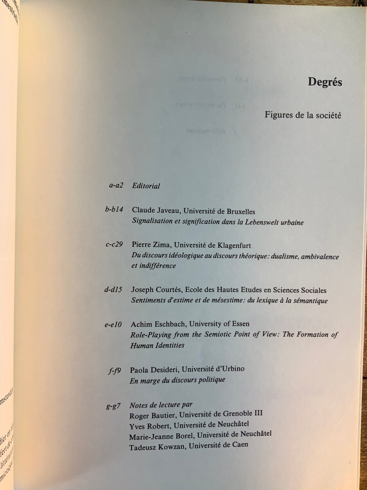 Figures de la société [ Degrés - Revue de synthèse à orientation sémiologique ] - printemps 1984 - n° 37