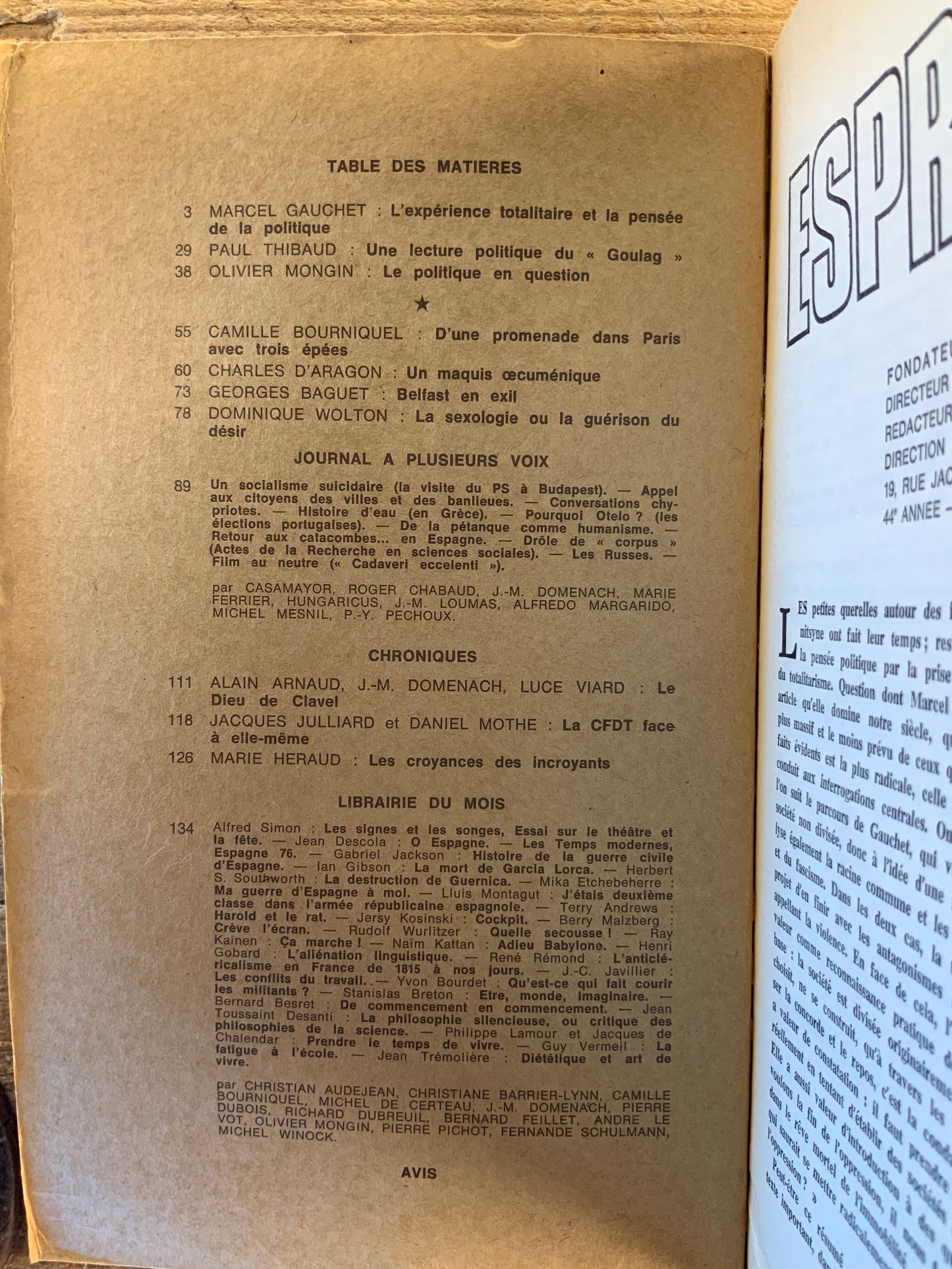 Retour du politique [ Revue Esprit ] - Juillet-Août 1976 - n° 7-8