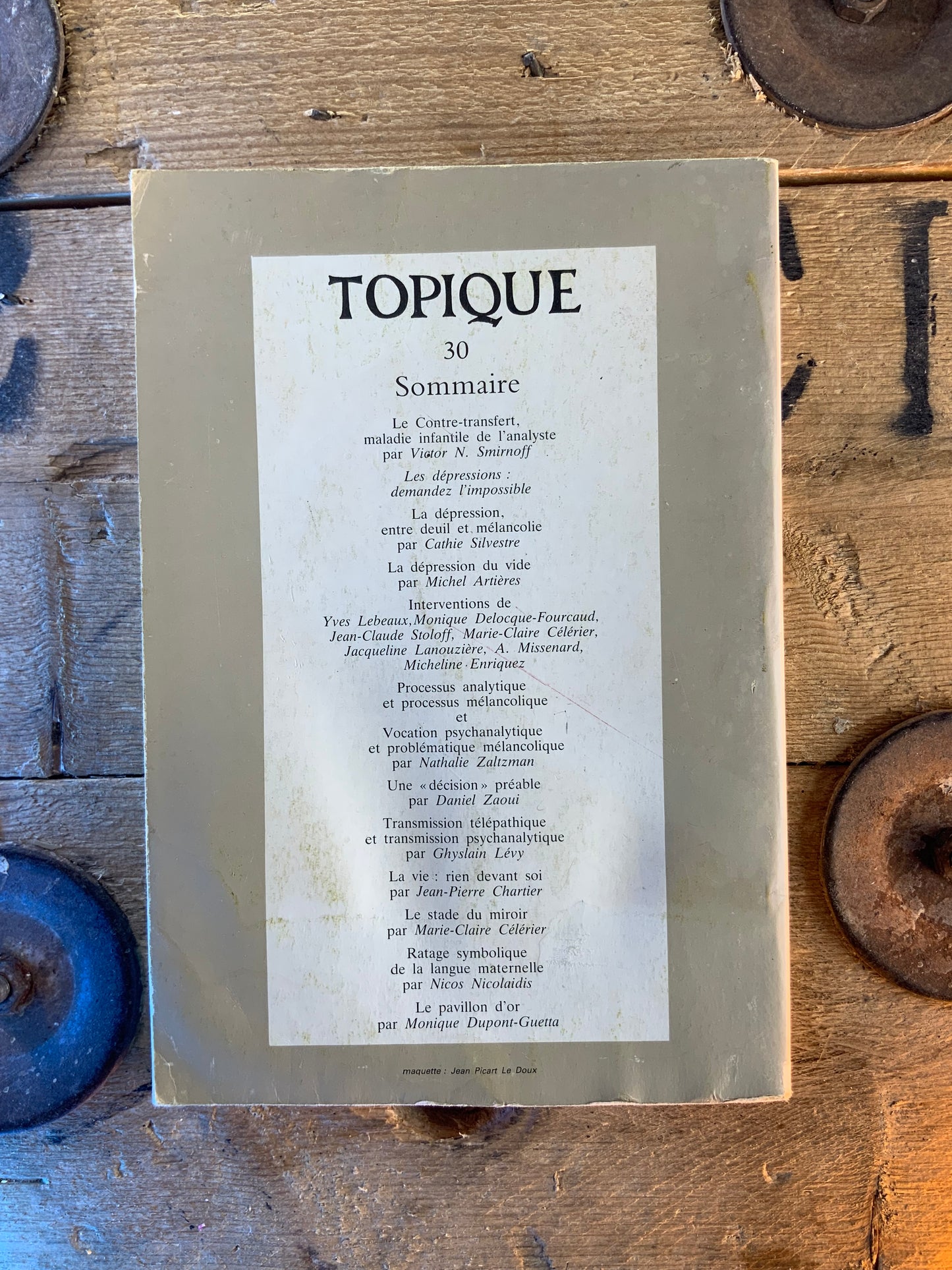 Travail de deuil, travail de l’analyste n°30 [ Topique . Revue Freudienne ]