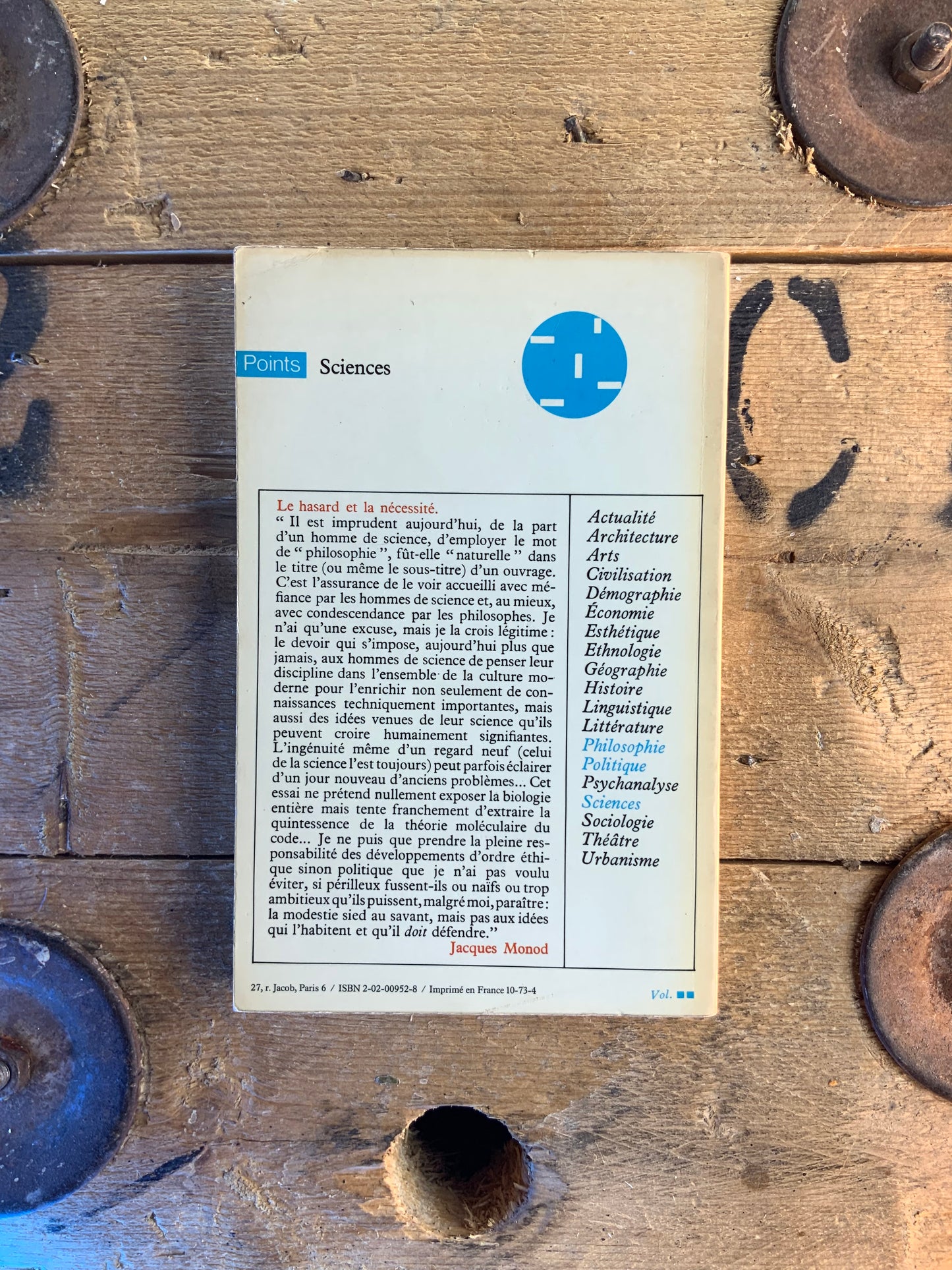 Le hasard et la nécessité : essai sur la philosophie naturelle de la biologie moderne - Jacques Monod