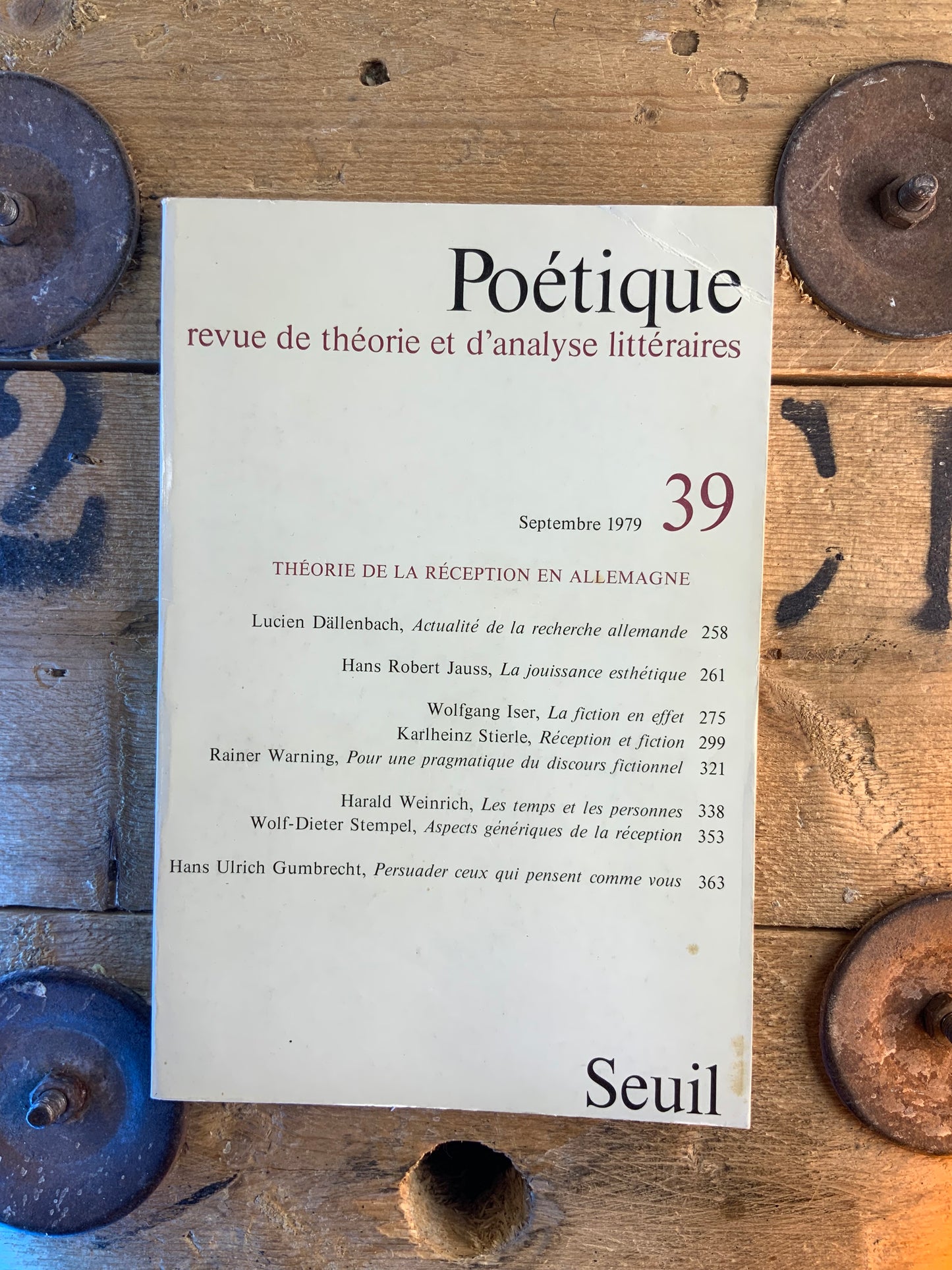 Théorie de la réception en Allemagne : Actualité de la recherche allemande - Lucien Dällenbach | La jouissance esthétique - Hans Jonas [ Revue Poétique ] - Septembre 1979 - n° 31