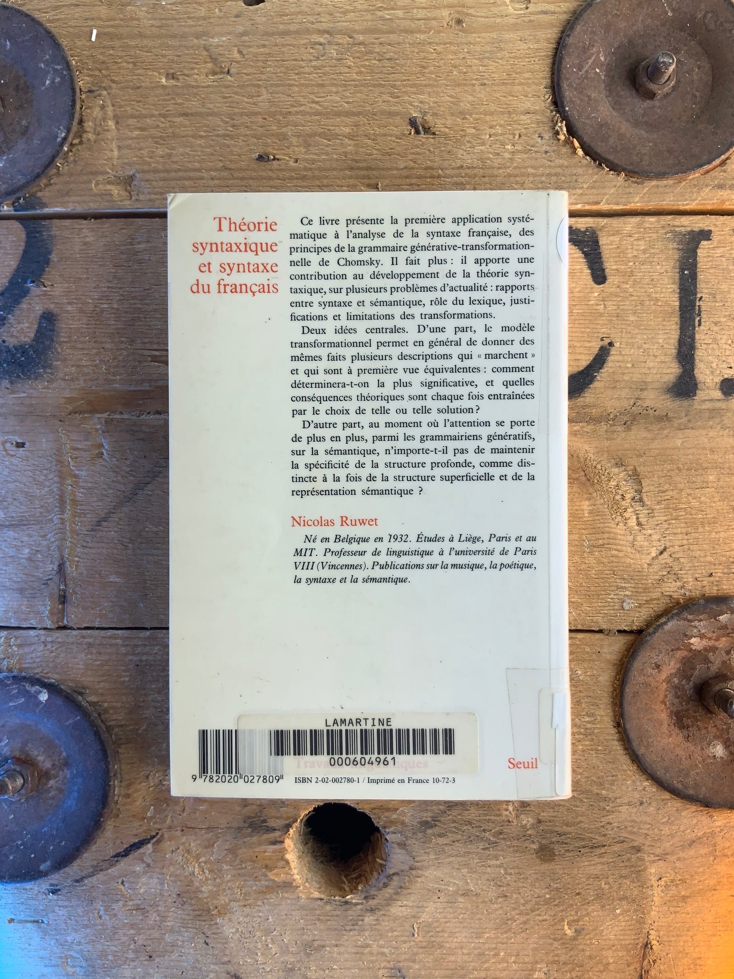 Théorie syntaxique et syntaxe du français - Nicolas Ruwet