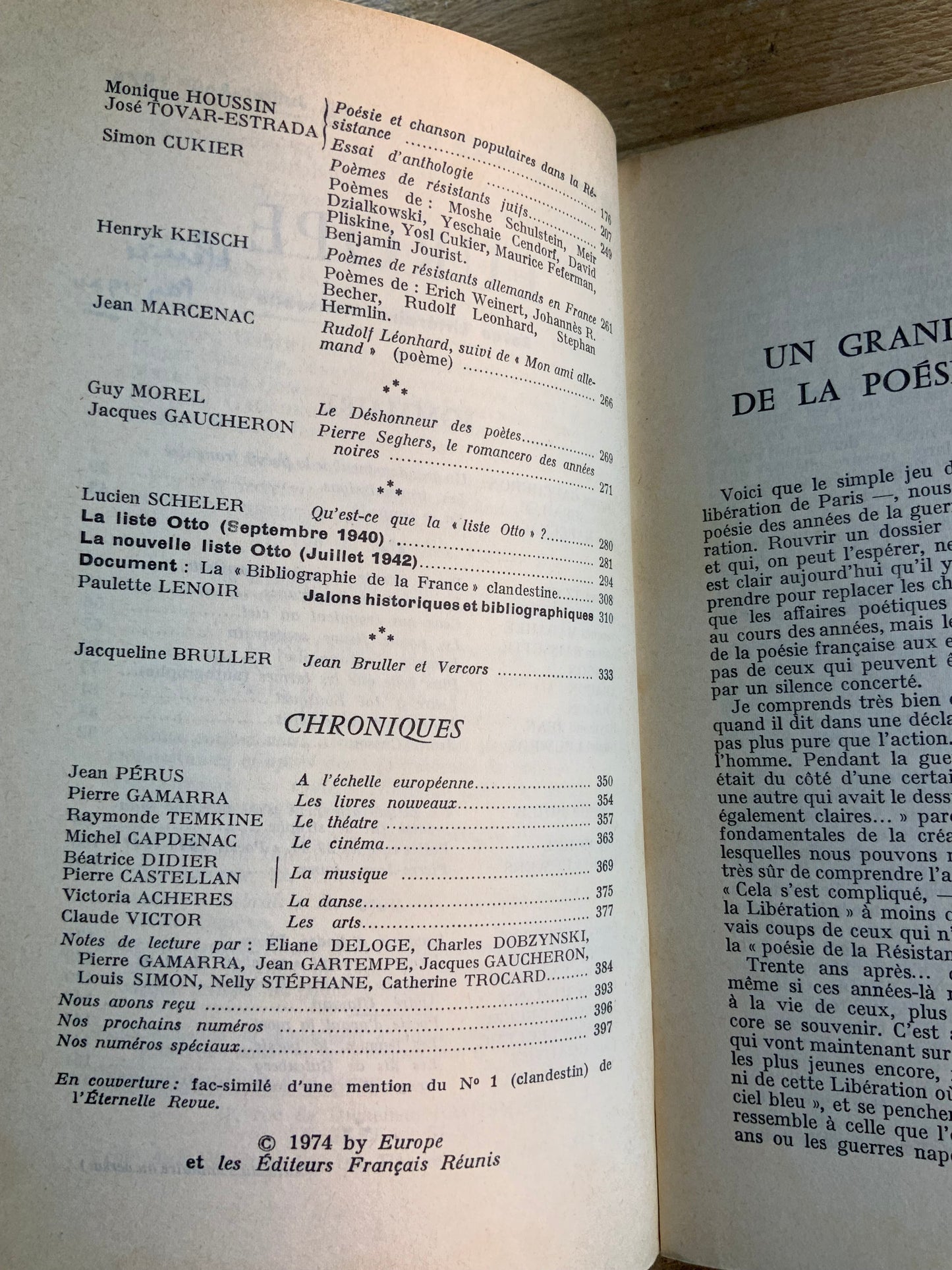 La poésie et la resistance [ Europe - revue littéraire mensuelle ] Juillet-Août 1974 - N° 543-544