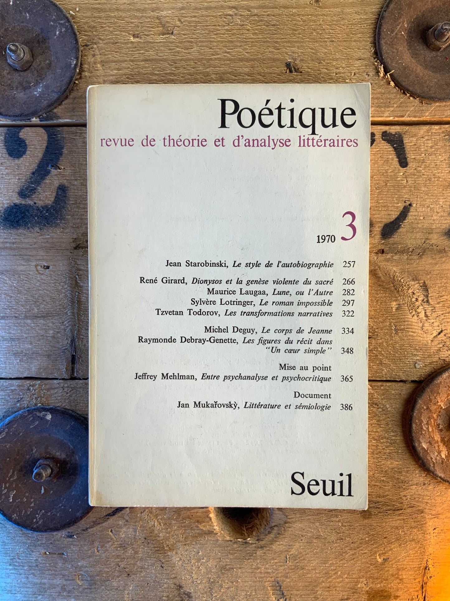 Poétique : revue de théorie et d’analyse littéraire 3 - 1970