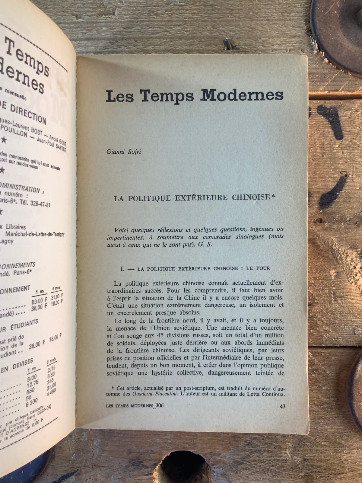 La politique extérieure chinoise - L’insurréction cinghalaise - Paysans et révolution … [ Les Temps Modernes ] - Janvier 1972 - n° 306