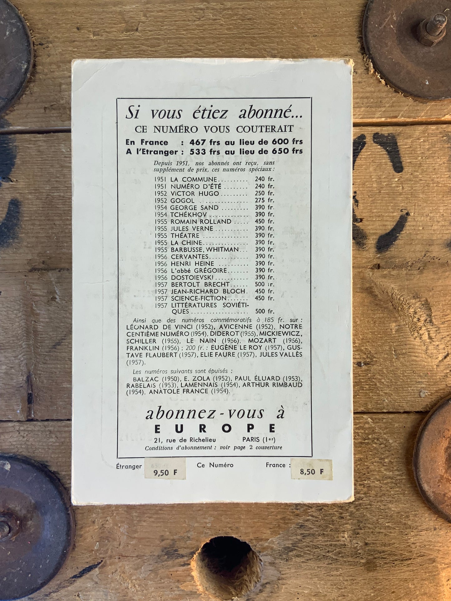 La littérature de l’Espagne [ Revue Europe ] - janvier-février 1958