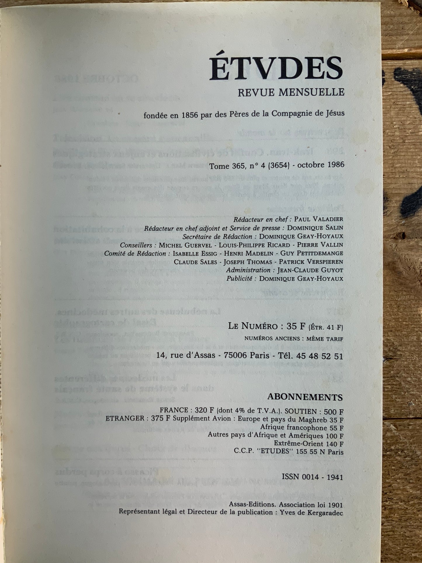 Revues Études - Octobre 1986 - n° 4