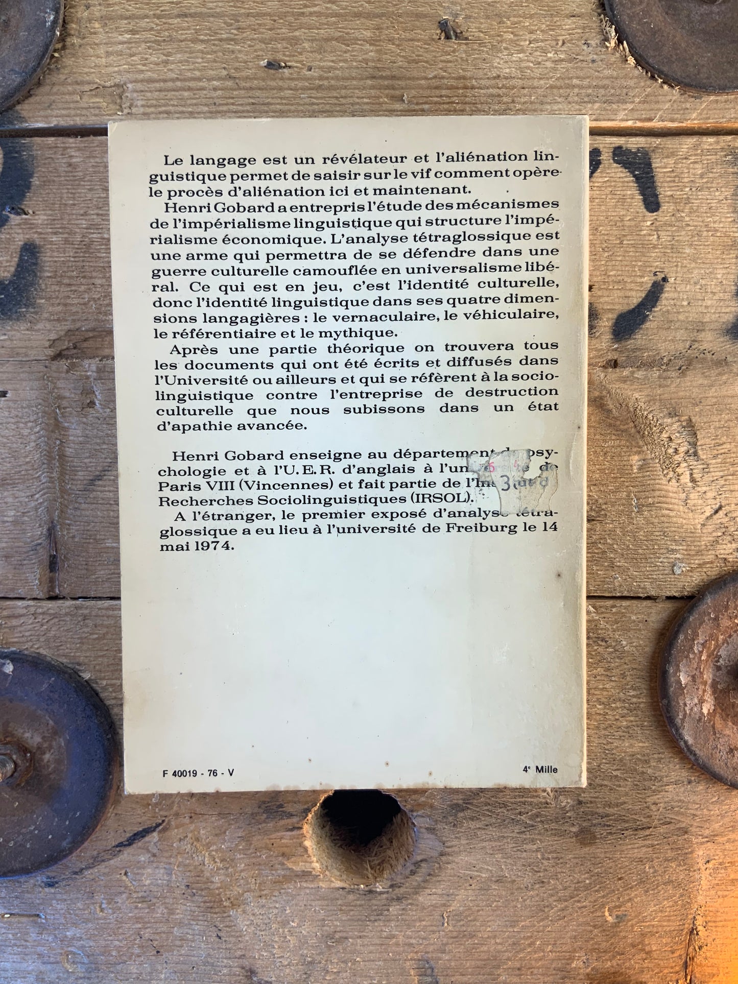 L’aliénation linguistique : analyse tétraglostique - Henri Gobard