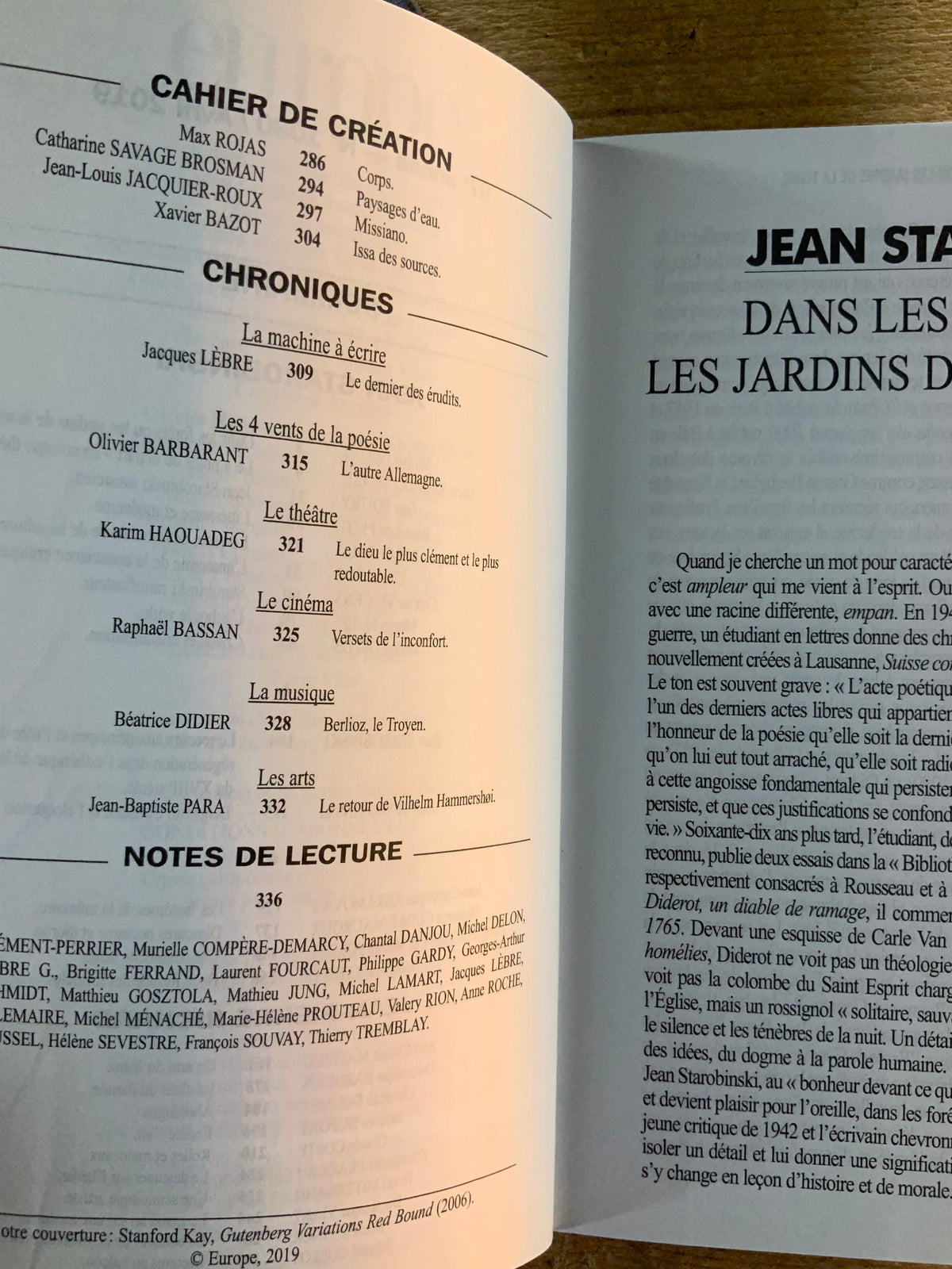 Jean Starobinski - Jean-Pierre Richard Jean-Pierre Vernant  [ Revue Europe ] - Avril 2019- n° 1080
