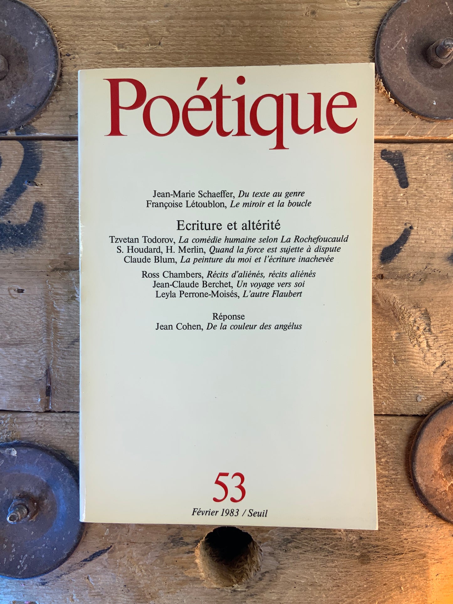 Jean-Marie Schaeffer, du texte au genre | Françoise Létoublon, le miroir et la bouche …  [ Revue Poétique ] - Février 1983 - n° 53