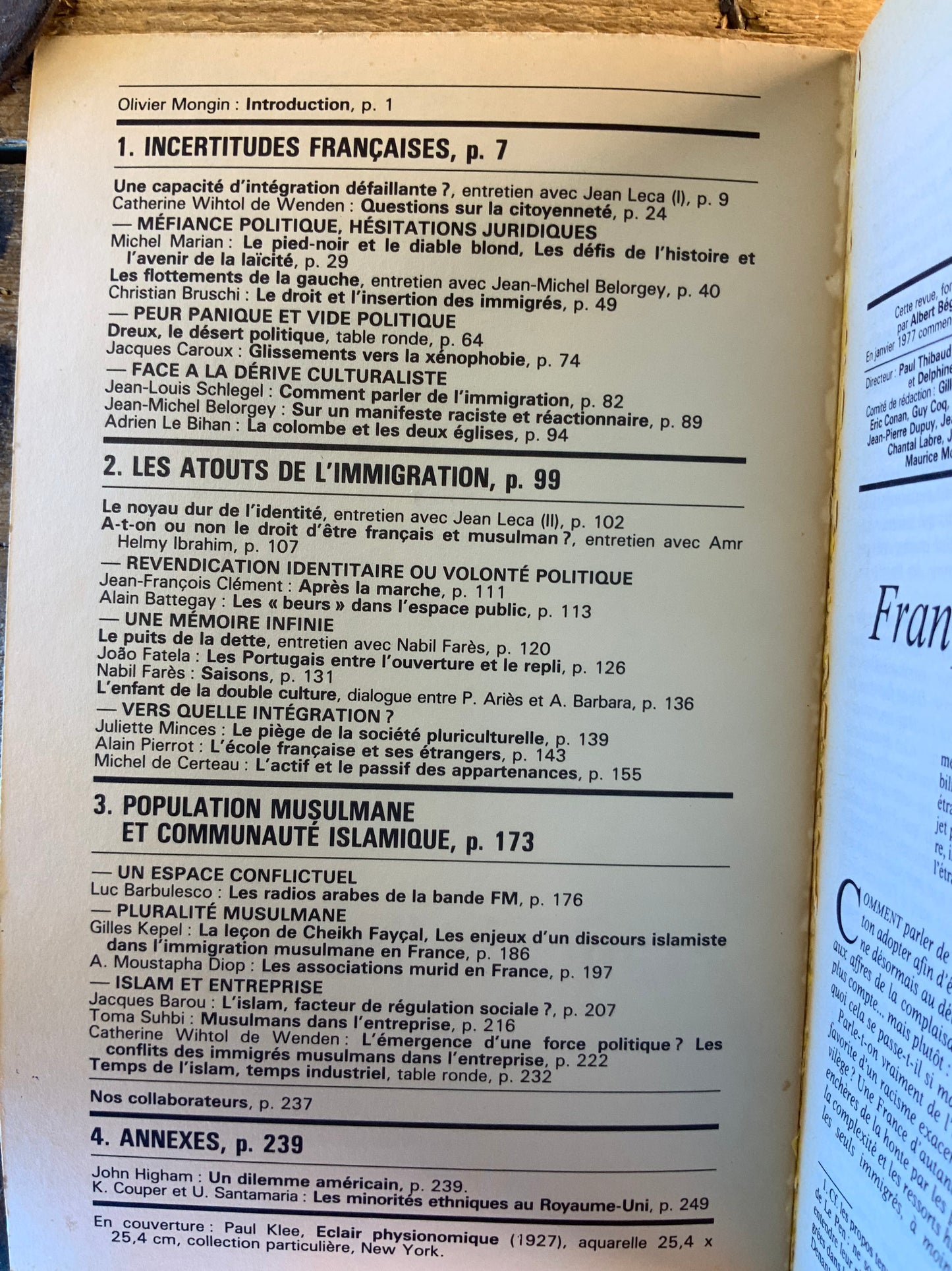 Français/immigrés [ Revue Esprit ] - Mars 1985 - n° 6