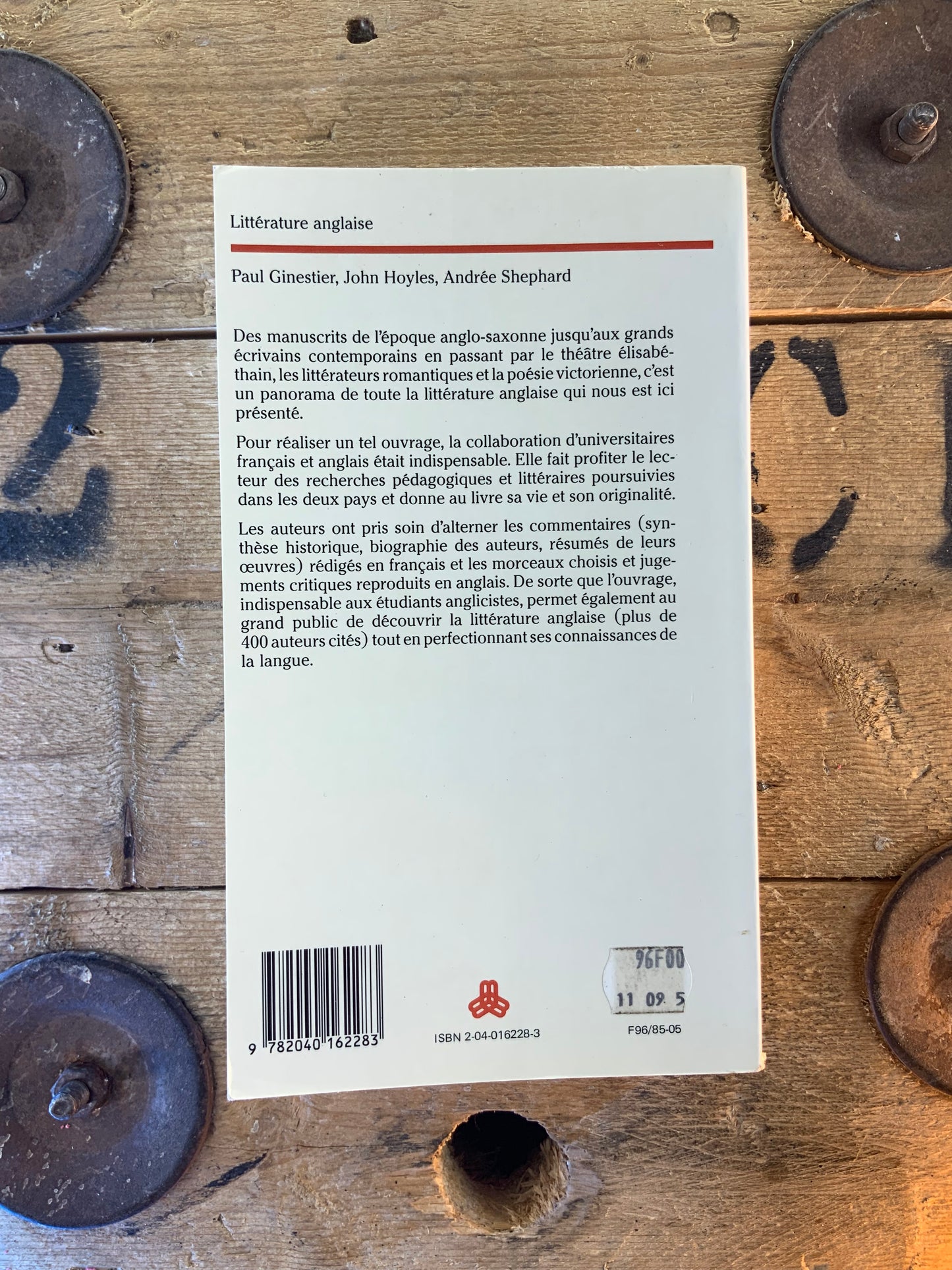 Littérature anglaise - Paul Ginestier, John Hoyles, Andrés Shephard