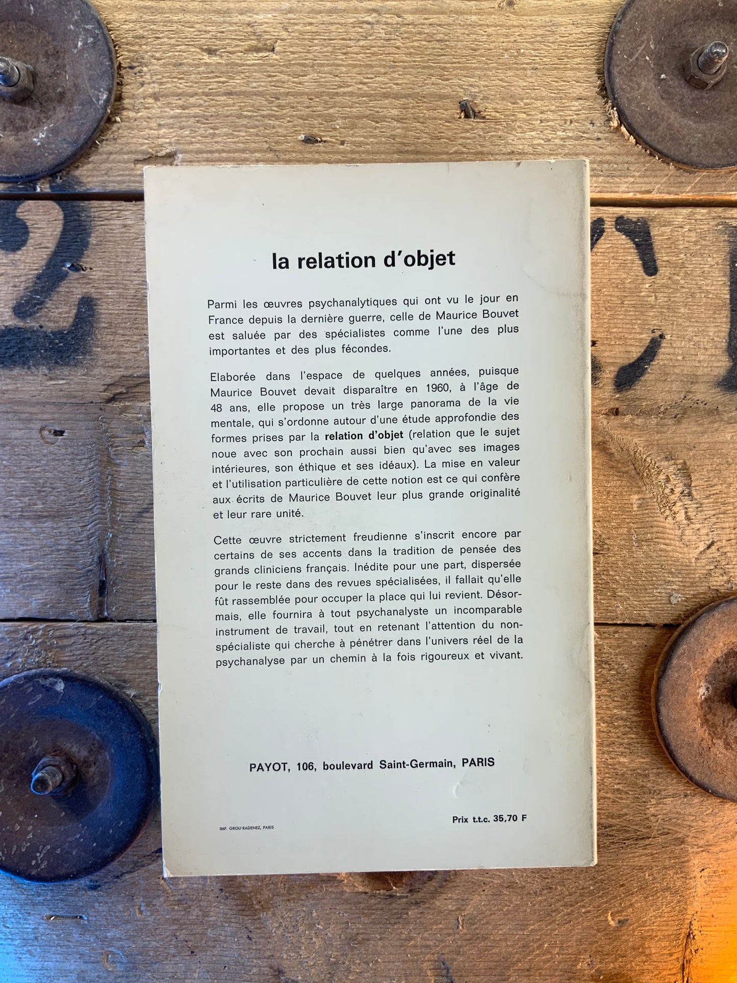 La relation d’objet : névrose obsessionnelle dépersonnalisation - Maurice Bouvet