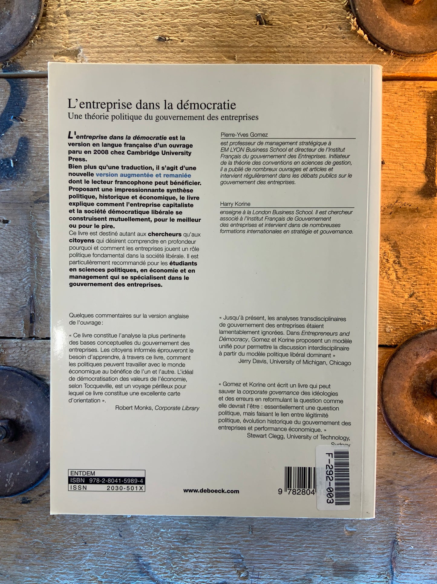 L’entreprise dans la démocratie : une théorie politique du gouvernement des entreprises - Pierre-Yves Gomez et Harry Korine