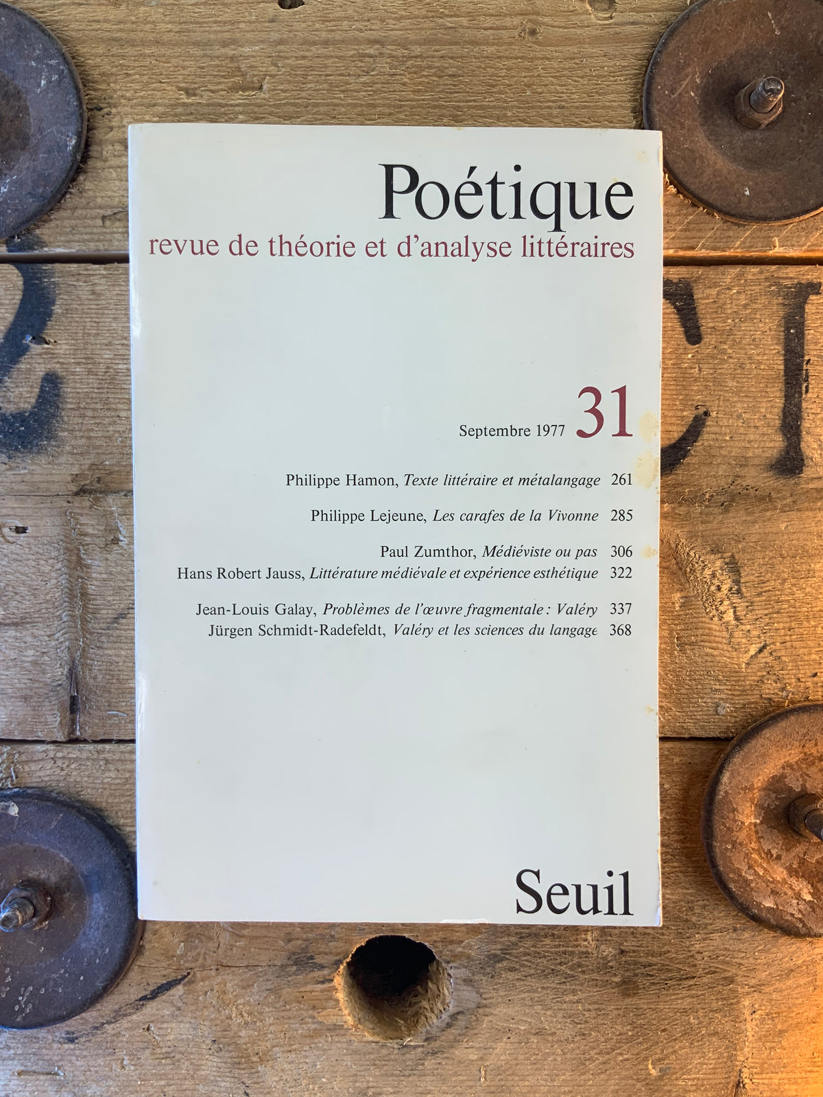 Texte littéraire et métalangue - Les carafes de la Vivonne - Littérature médiévale et expérience esthétique [ Poétique : revue de théorie et d’analyse  ] - Septembre 1977 - n° 31