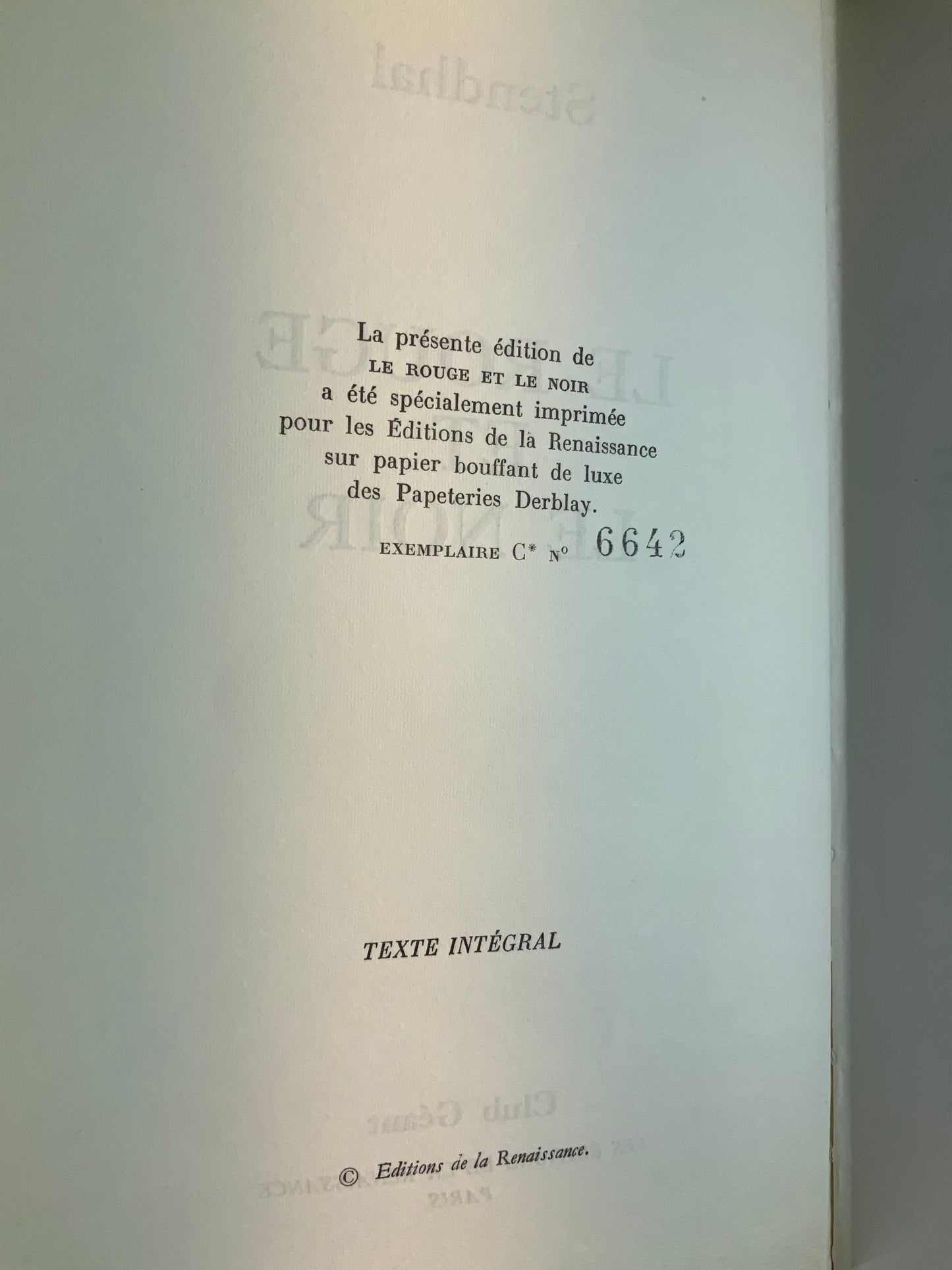 Le rouge et le noir - Stendhal [ édition numérotée - Nº 6642 ]