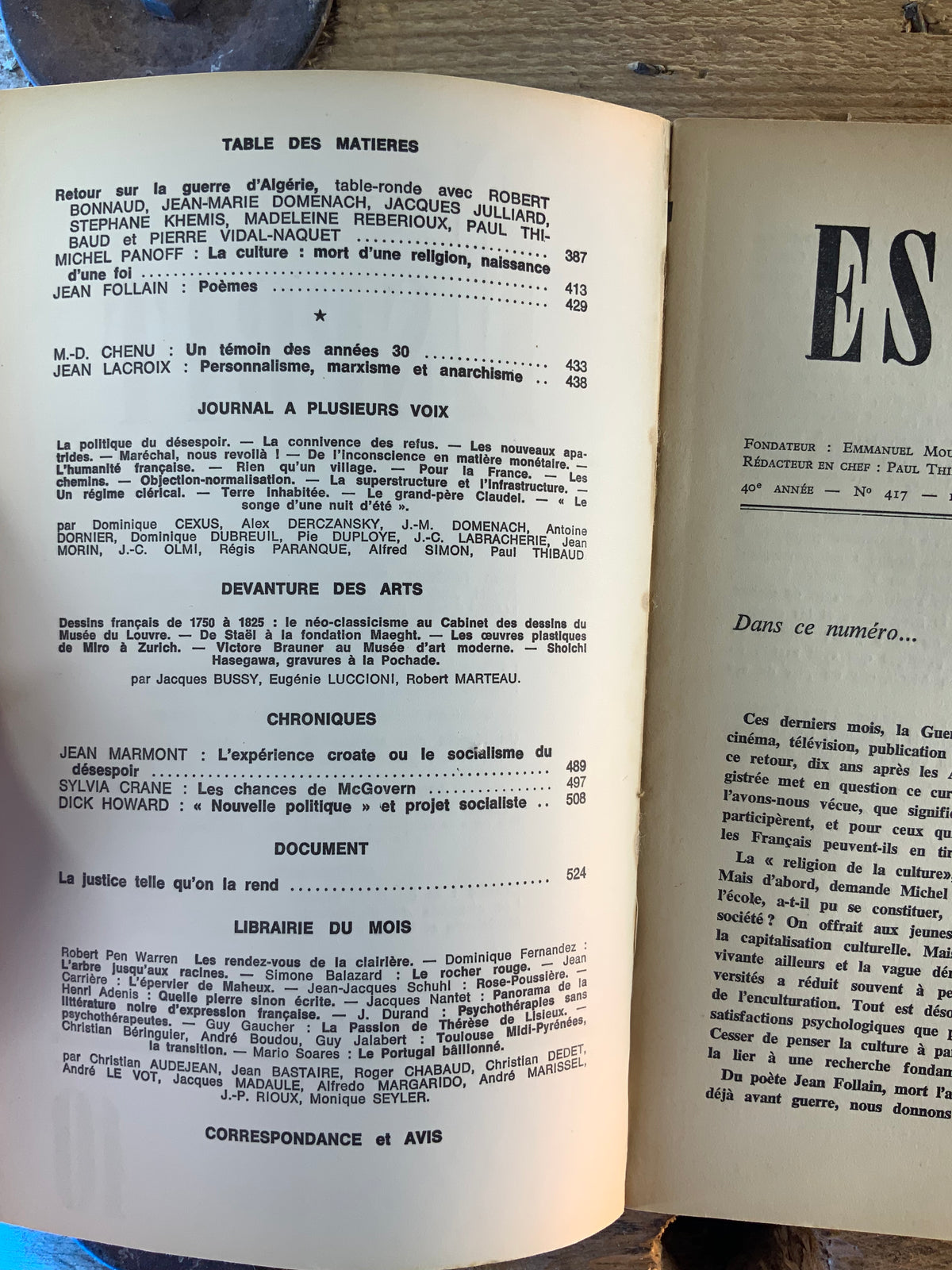 Retour sur la guerre d’Algérie - La culture - Poèmes … [ Revue Esprit ] - Octobre 1972 - n° 10