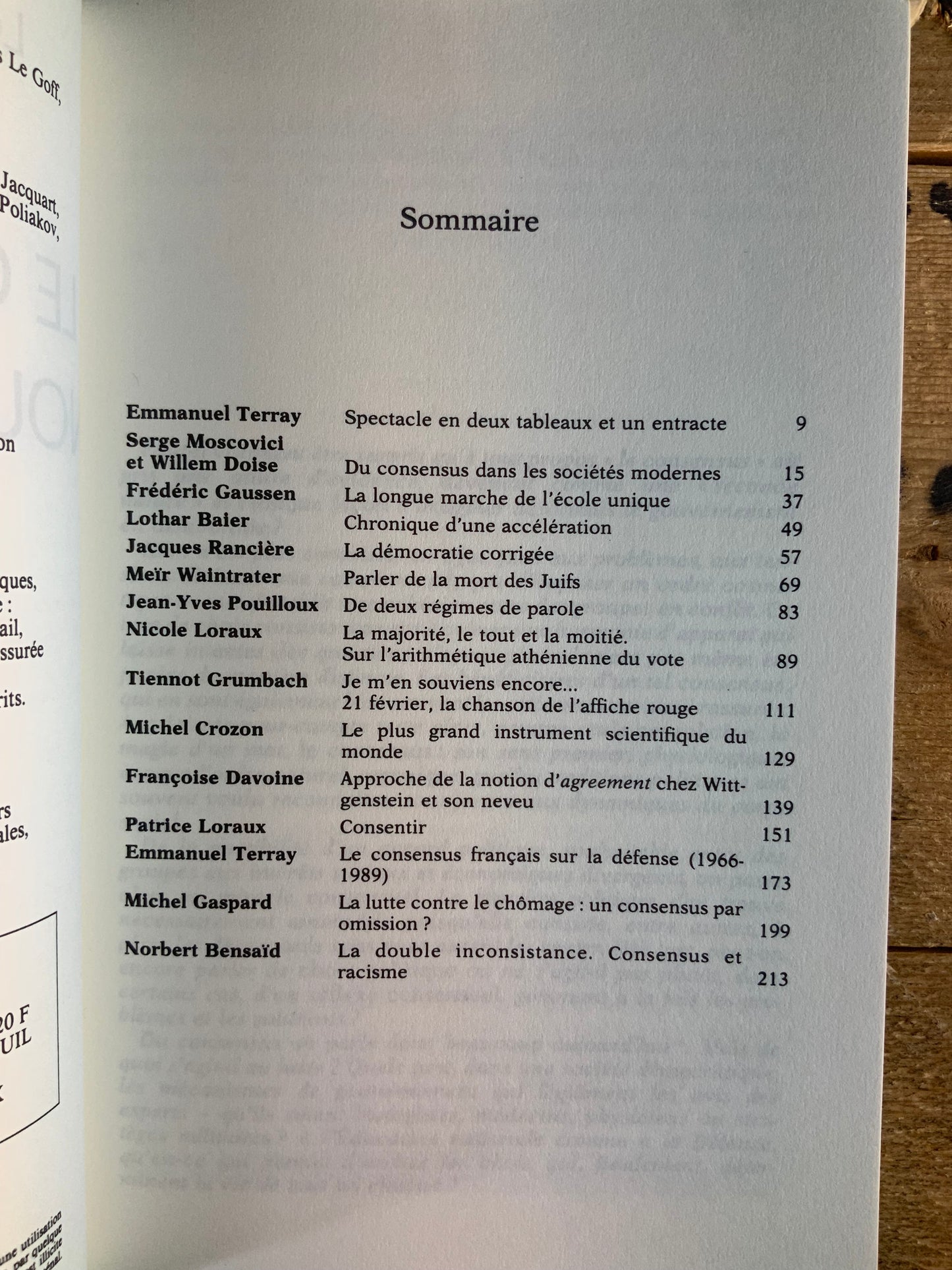 Le consensus, nouvel opium ? [ Revue Le genre humain ] - automne 1990
