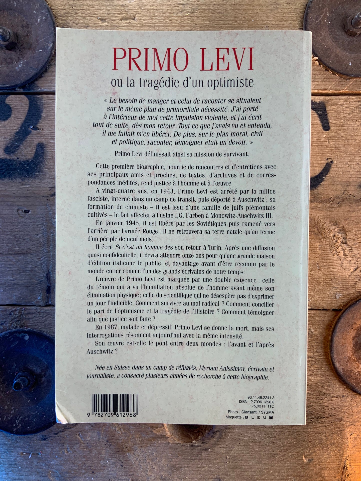 Primo Levi ou la tragédie d’un optimiste - Myriam Anissimov