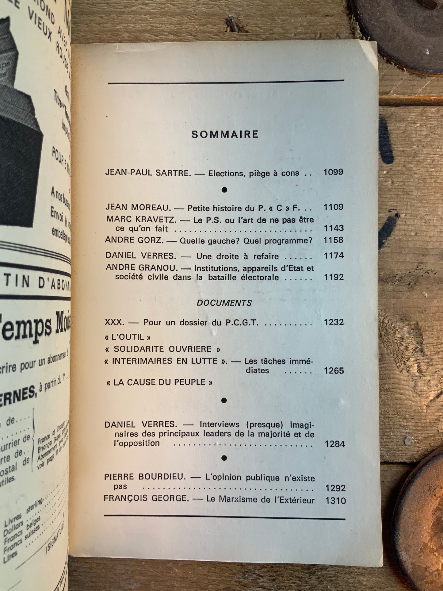Jean-Paul Sartre : Élections, piège à cons | Jean Moreau : petite histoire du P. «C. » F. | André Gorz : Quelle gauche ? Quel porgramme ? … [ Les Temps Modernes ] - Janvier 1973 - n° 318