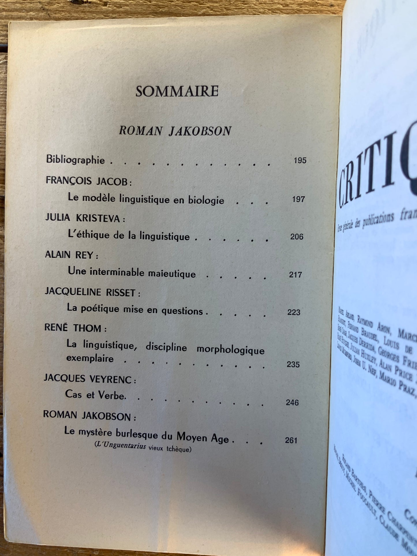Roman Jakobson [ Revue Critique ] - Mars 1974 - n° 322