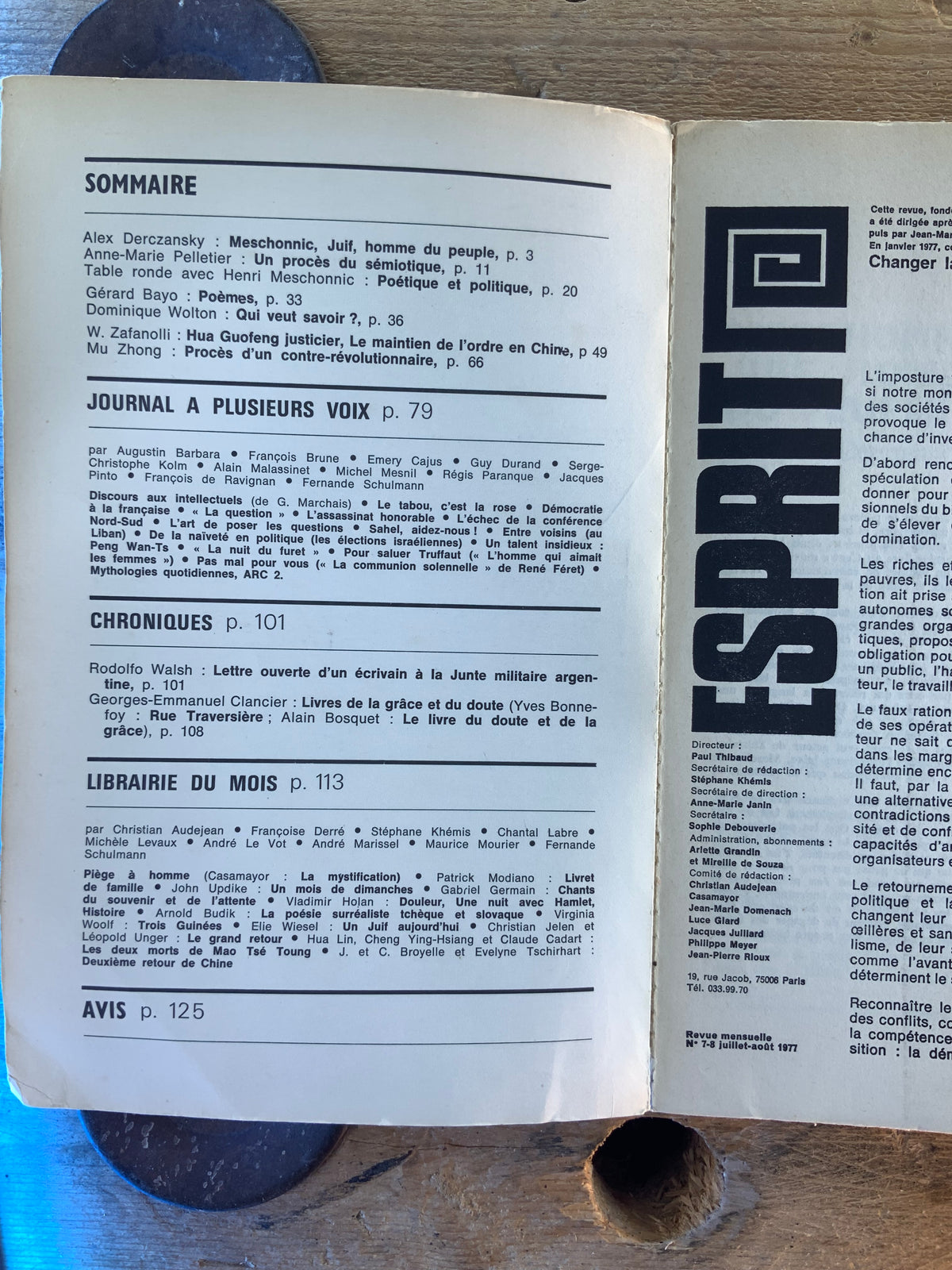 Chine : justice populaire ? - Lettre à la Junte militaire argentine - Michel Foucaul et l’ordre sexuel - Henri Meschonnic [ Revue Esprit ] - Juillet-Août 1977 - n° 7-8