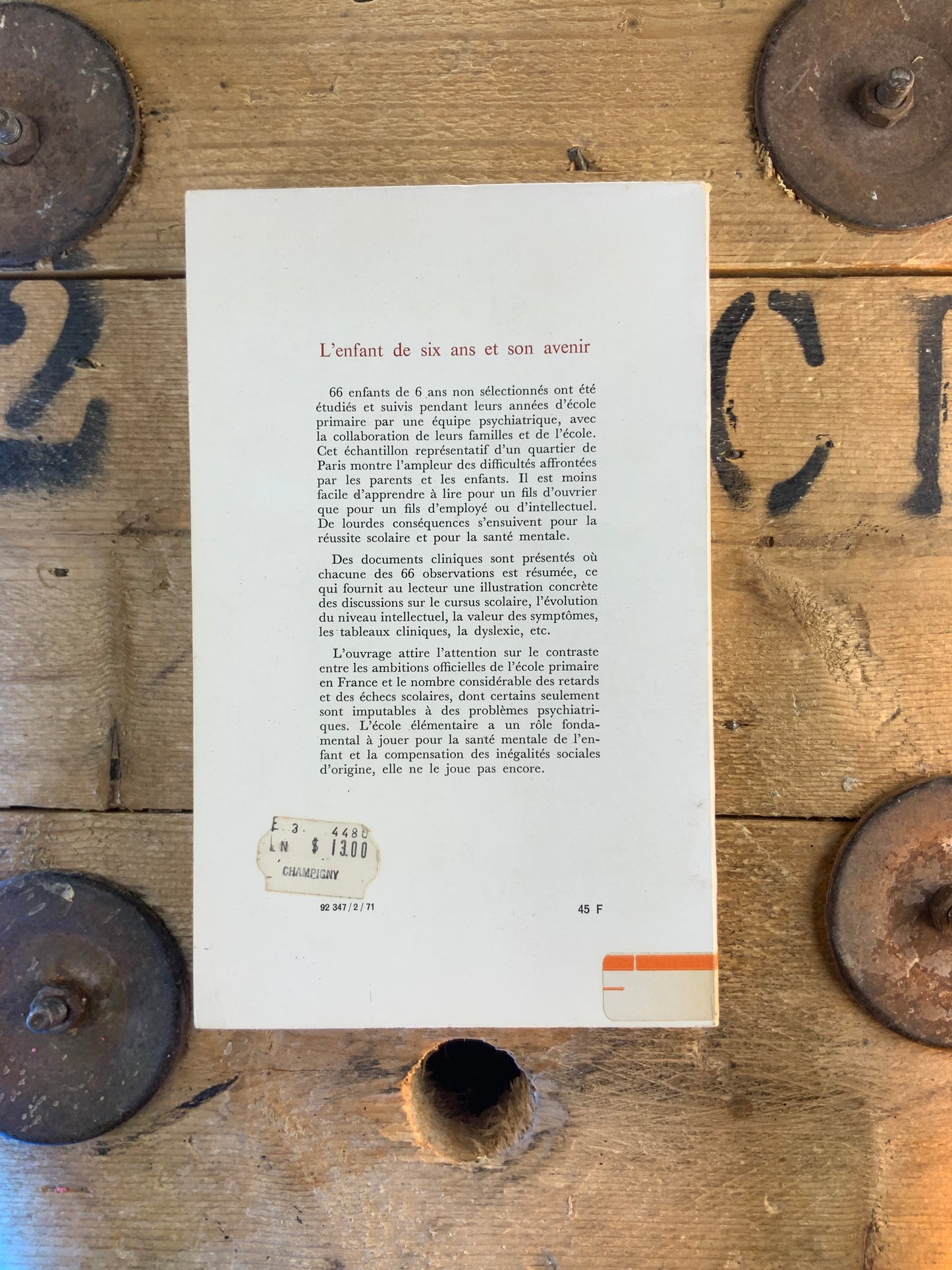 L’enfant de six ans et son avenir - Colette Chiland