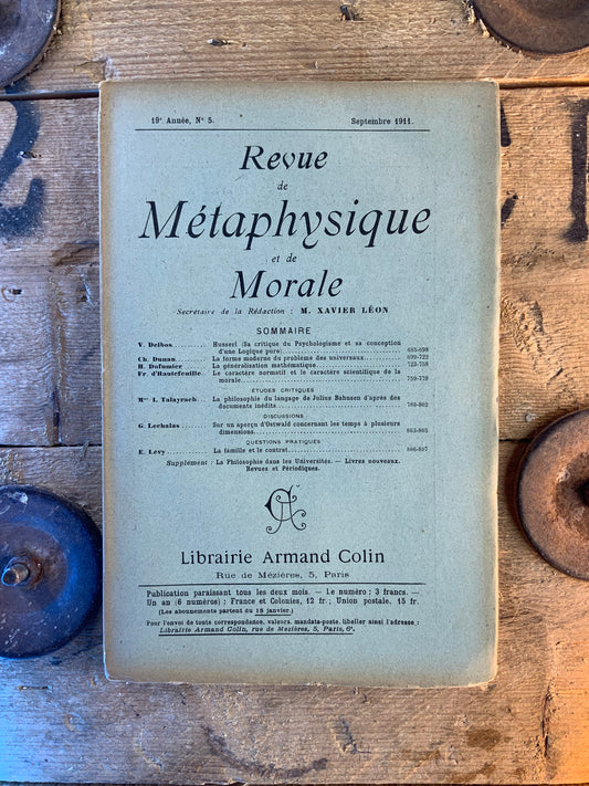 Revue de Métaphysique et de Morale - 19e année n°5 Septembre 1911