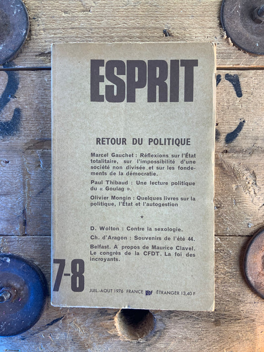 Retour du politique [ Revue Esprit ] - Juillet-Août 1976 - n° 7-8